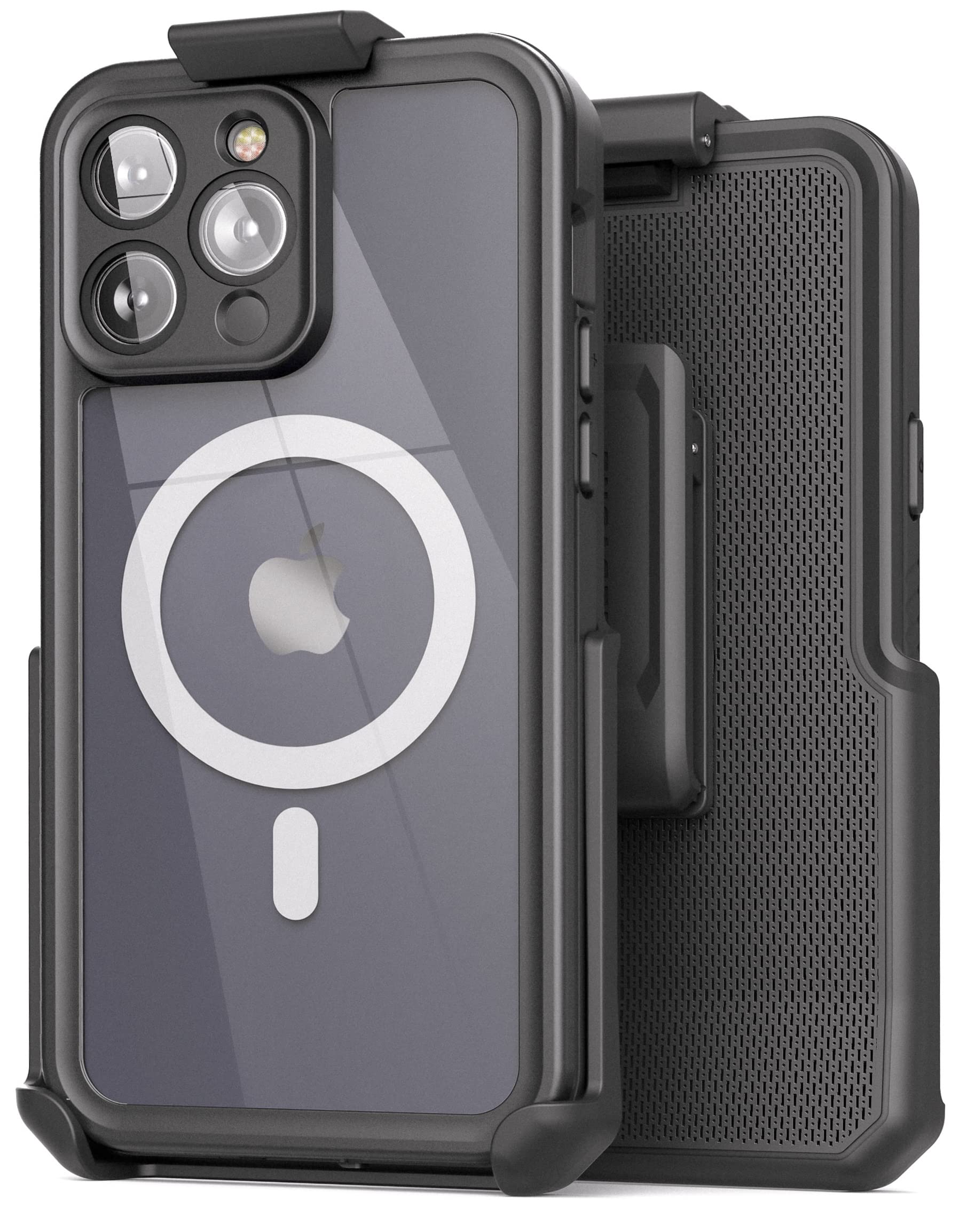Funda Impermeable Encased Titan-X para iPhone 14 Pro Max compatible con MagSafe en Negro con Clip para Cinturón