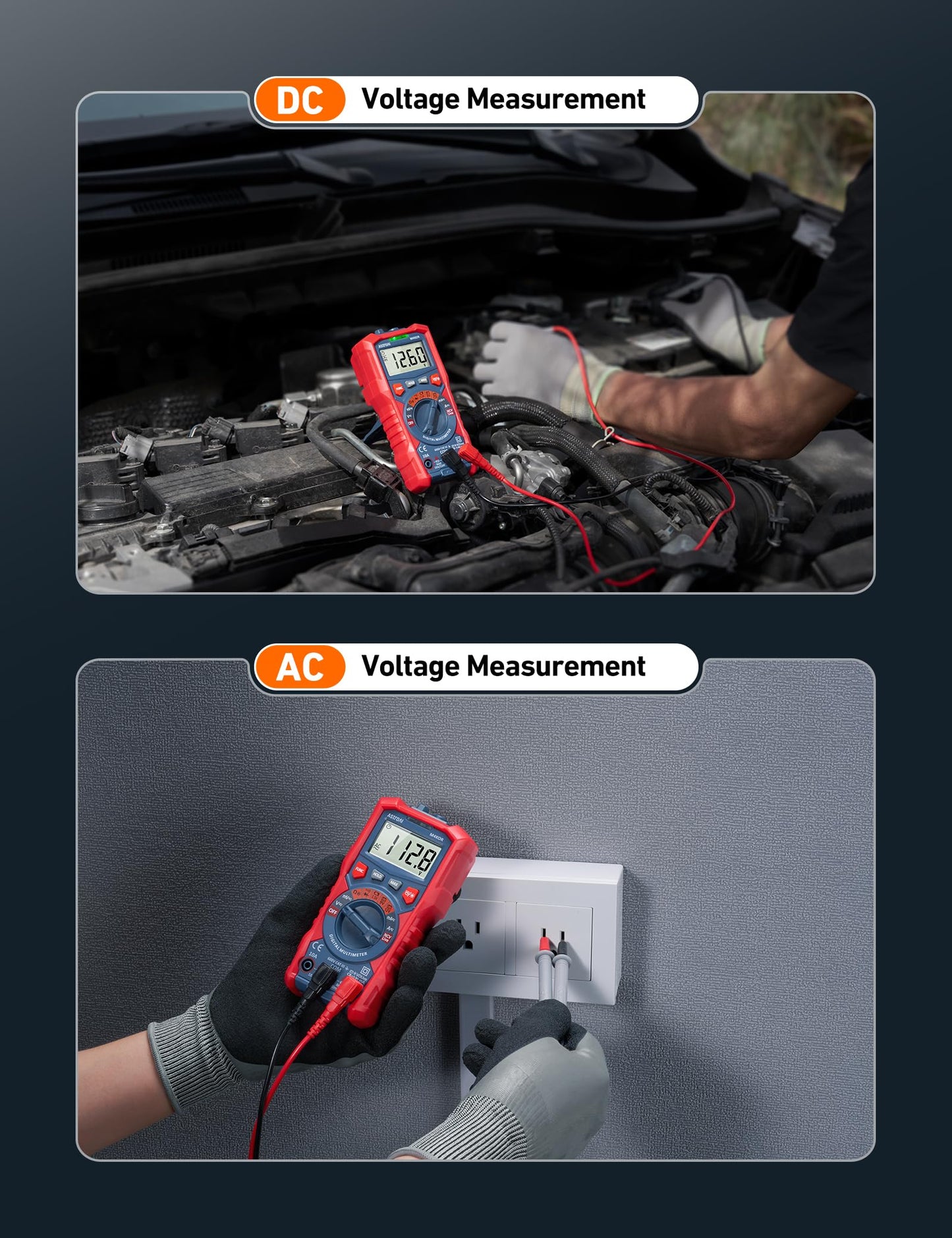 AstroAI Multímetro digital, 4000 unidades TRMS Rango Automático, Voltímetro de 1,5 V/9 V/12 V, Corriente de Continuidad con Función de Voltaje Sin Contacto, Diodos de Resistencia