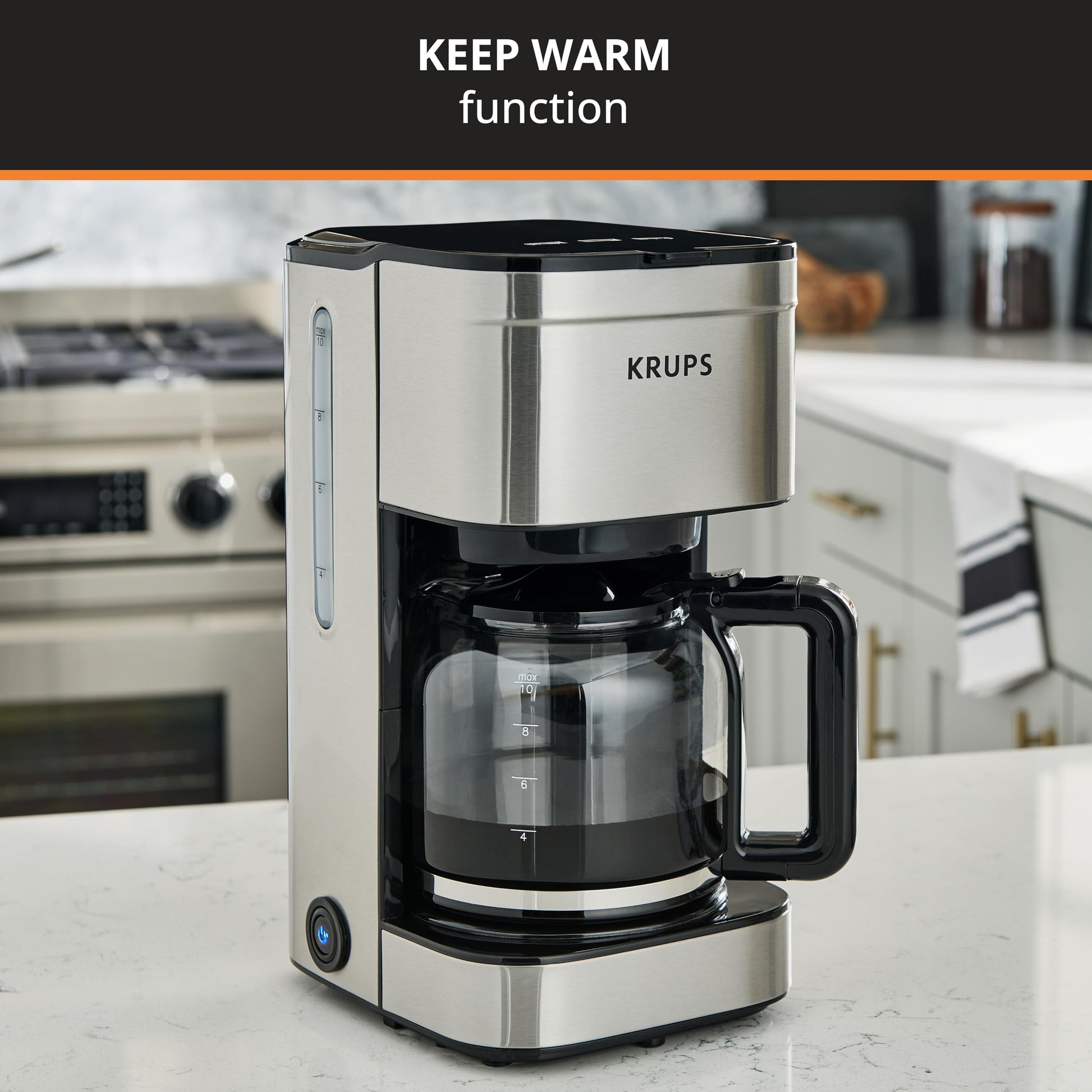 KRUPS Cafetera de Filtro Permanente Simply Brew Family Inoxidable, capacidad para preparar 10 tazas de café, incluye filtro permanente y cuchara dosificadora, 900 W, KM203D50