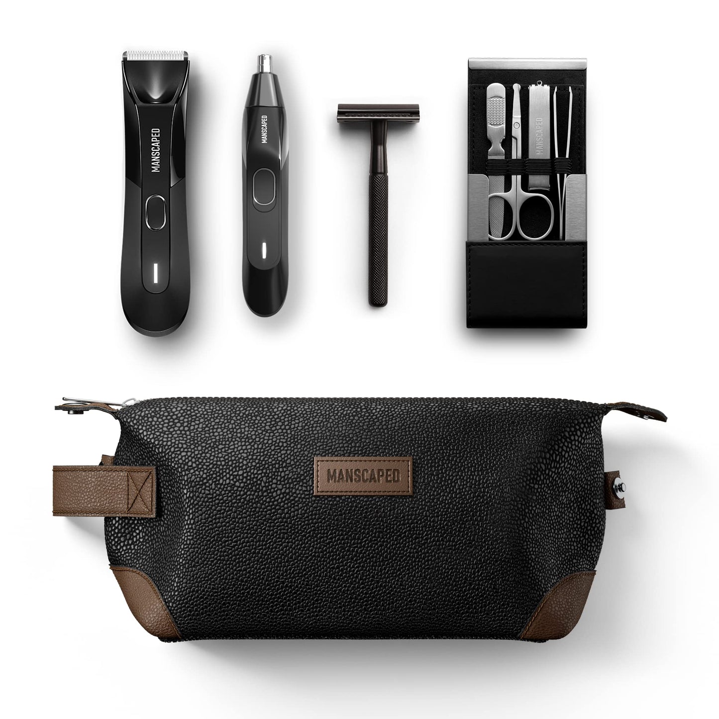 MANSCAPED® La caja de herramientas 4.0 contiene: The Lawn Mower® 4.0, The Weed Whacker® 2.0 cortador de pelo de nariz y oreja, The Plow® 2.0, The Shears kit de uñas de cuatro piezas, The Shed