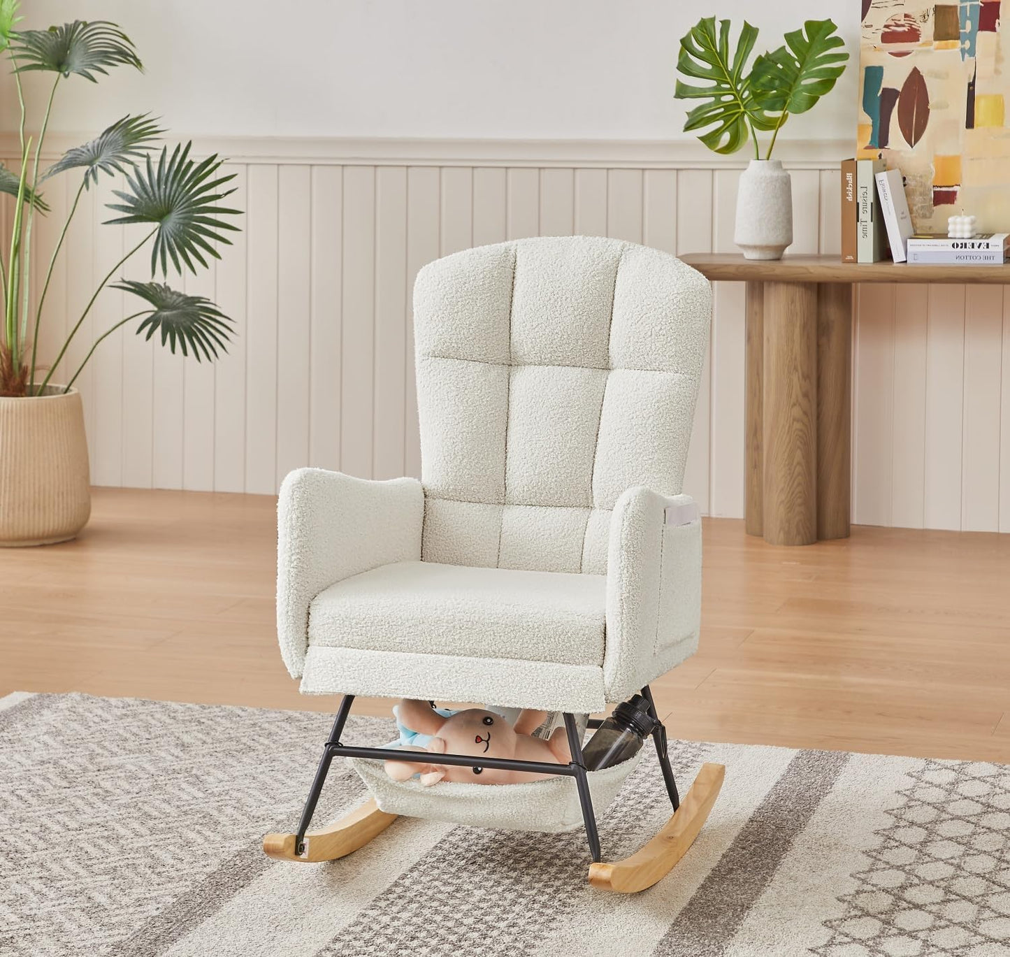 hansones mecedora de guardería, moderna silla mecedora, tapizada para guardería para bebé, mecedora de interior para sala de estar, recámara, guardería (beige) (22 beige)
