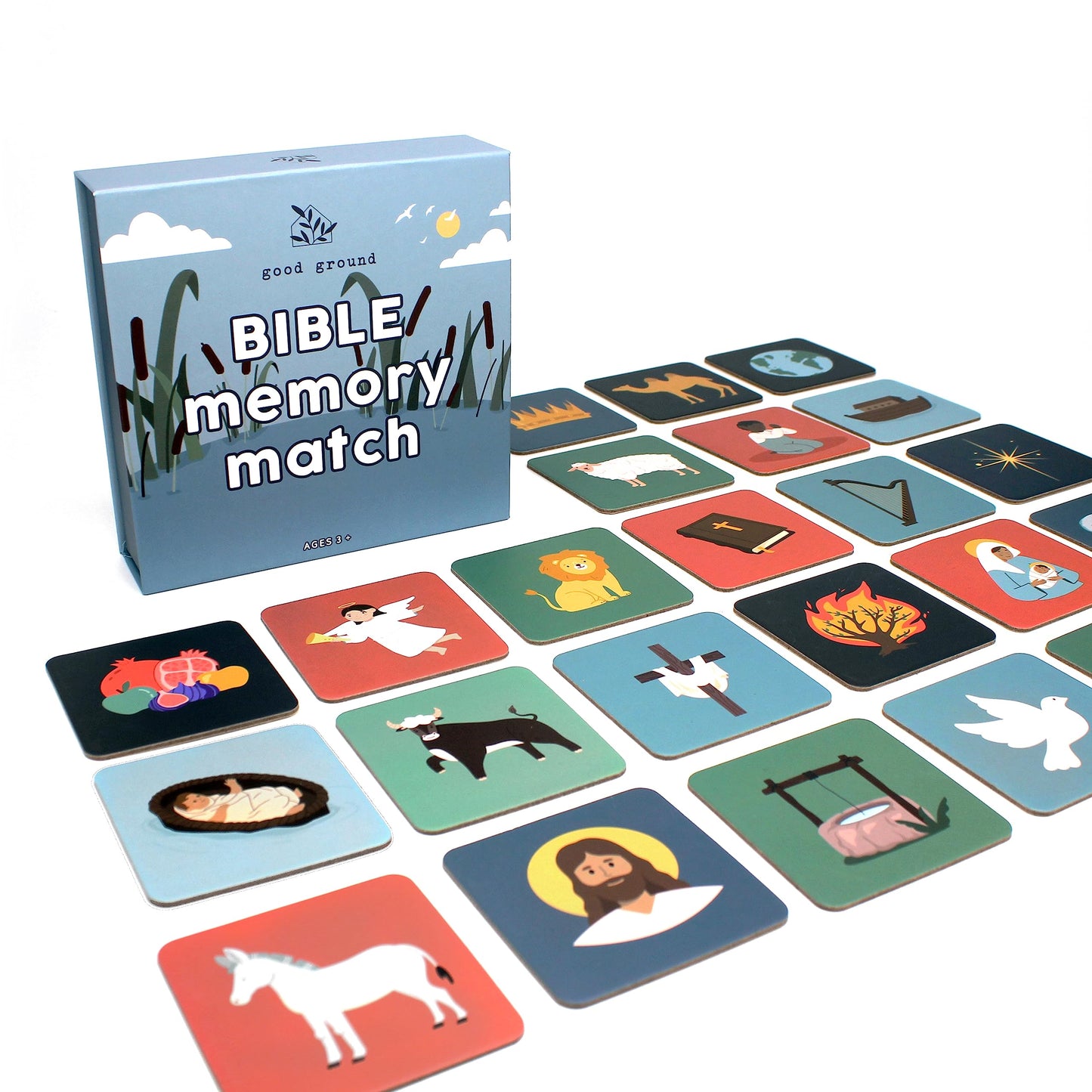Good Ground Juego de recuerdo a juego para niños pequeños | Regalos divertidos y rápidos para niños y niñas de 3 a 7 años - Juego de cartas con temática bíblica de Christain para educación en casa