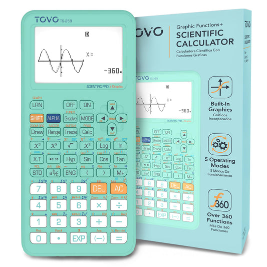 Calculadora Científica TOVO Negra con Funciones Gráficas y 360 Funciones para Principiantes y Cursos Avanzados