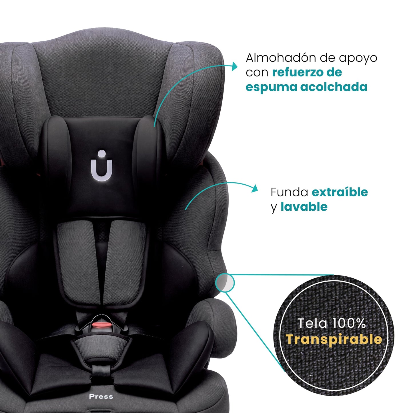 Amulay Autoasiento Booster ISOFIX Grupo 1-2-3, Convertible, Negro y Gris