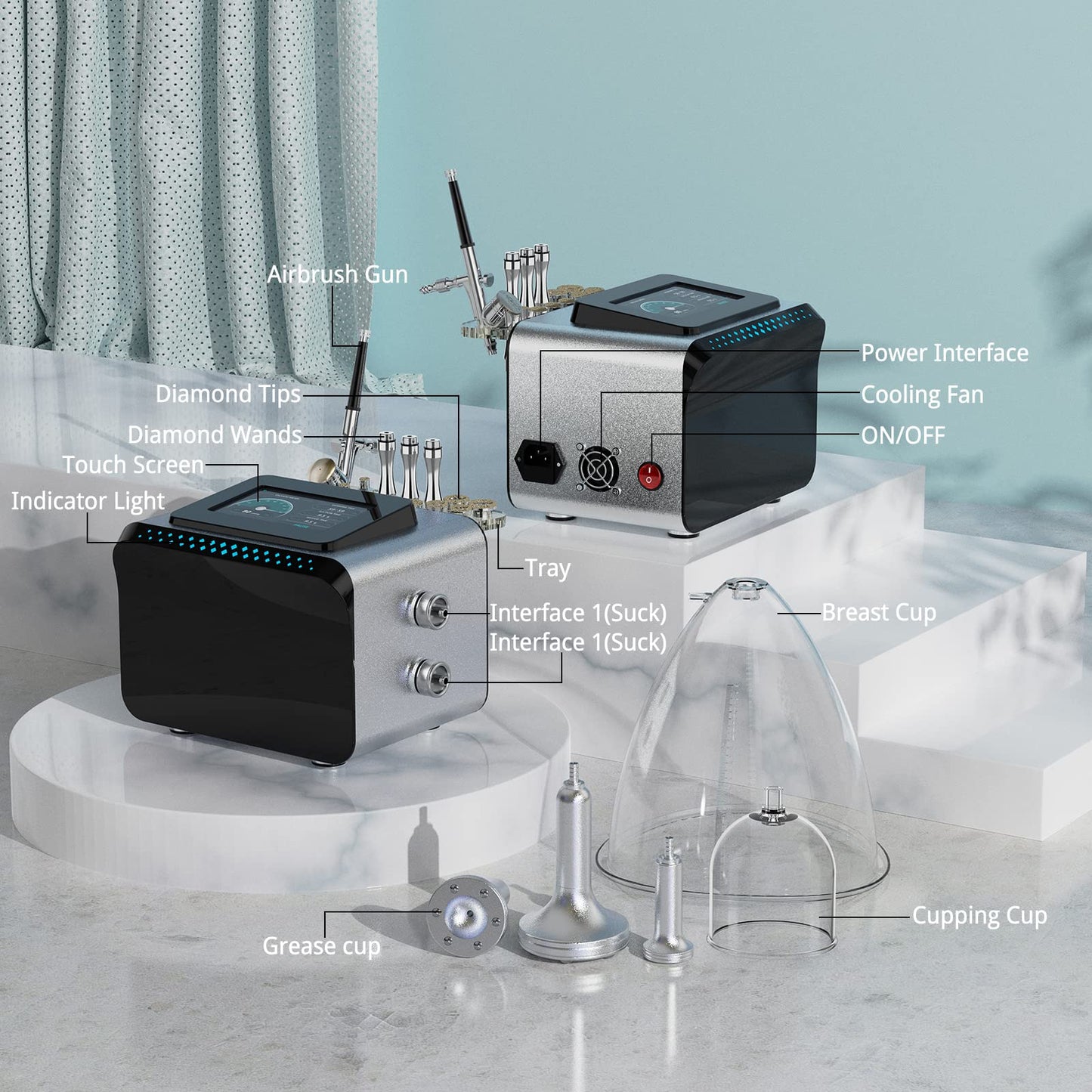 Beauty Star- [3 en 1] Máquina de terapia de vacío con tazas grandes de 1800 ml, máquina de terapia con ventosas, diámetro profesional