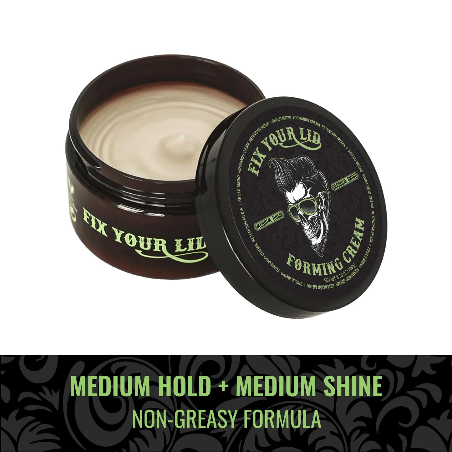 FIX YOUR LID, Crema Moldeadora, Fijación Media, Ideal para Hombres y Todo Tipo de Peinados, Brillo Medio, 3.75 Onzas
