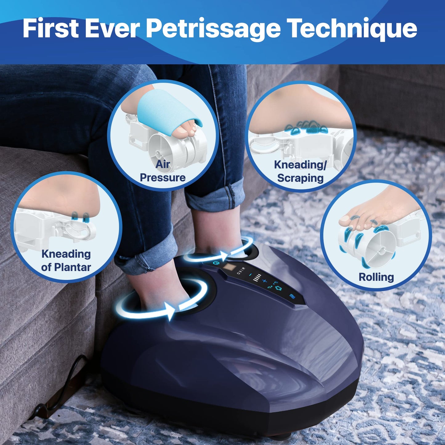 Máquina Masajeador de Pies MIKO Negro con Amasado Profundo, Compresión, Shiatsu y Calor para Hombre Talla 13
