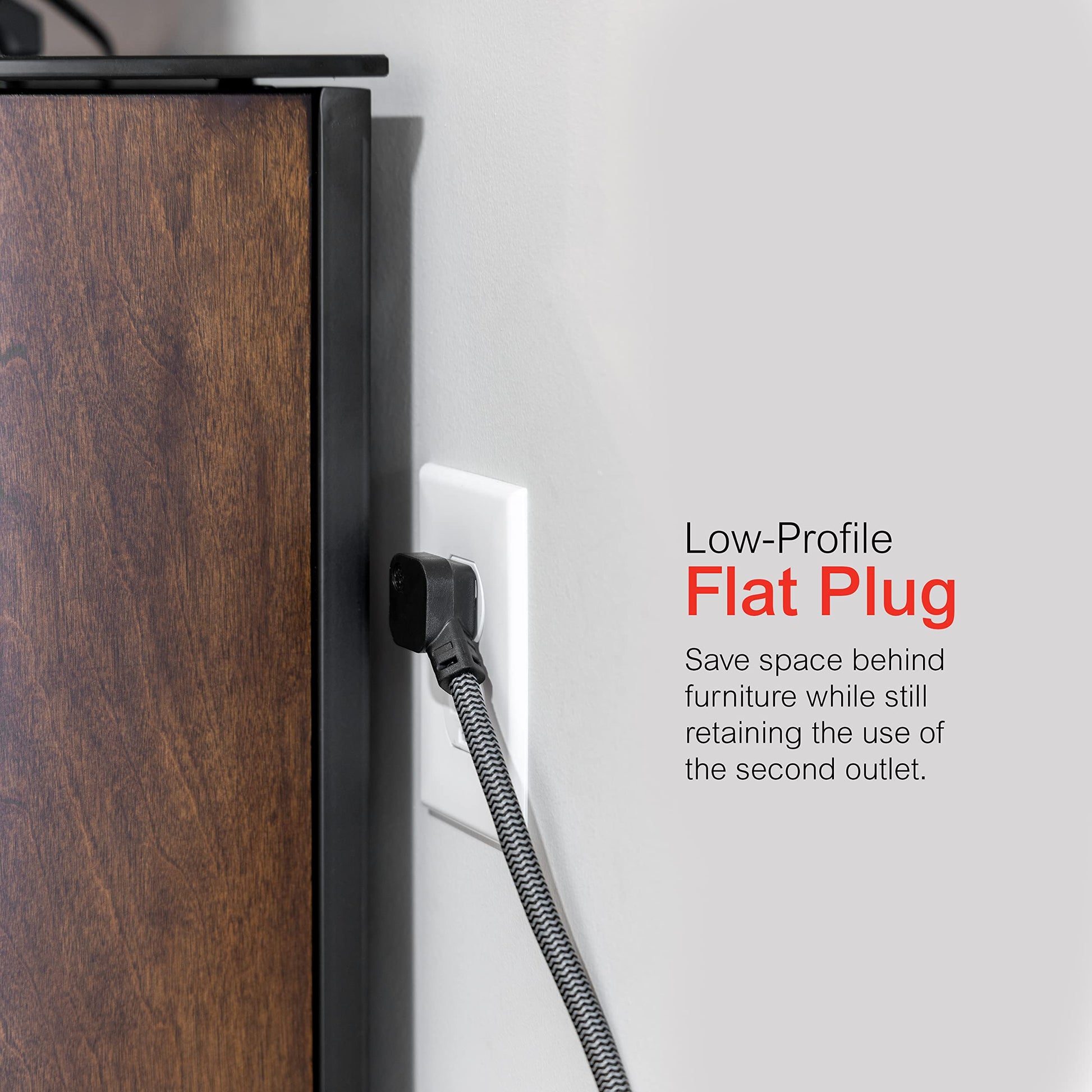 GE Pro Tira Multicontactos De 3 Salidas con Supresor de Picos, Enchufe Plano, Cable De Extensión Trenzado de 4.5 m (15 Pies) 250 Julios, Conectado a Tierra Certificacion UL, Negro/Gris 1 Unidad 44237