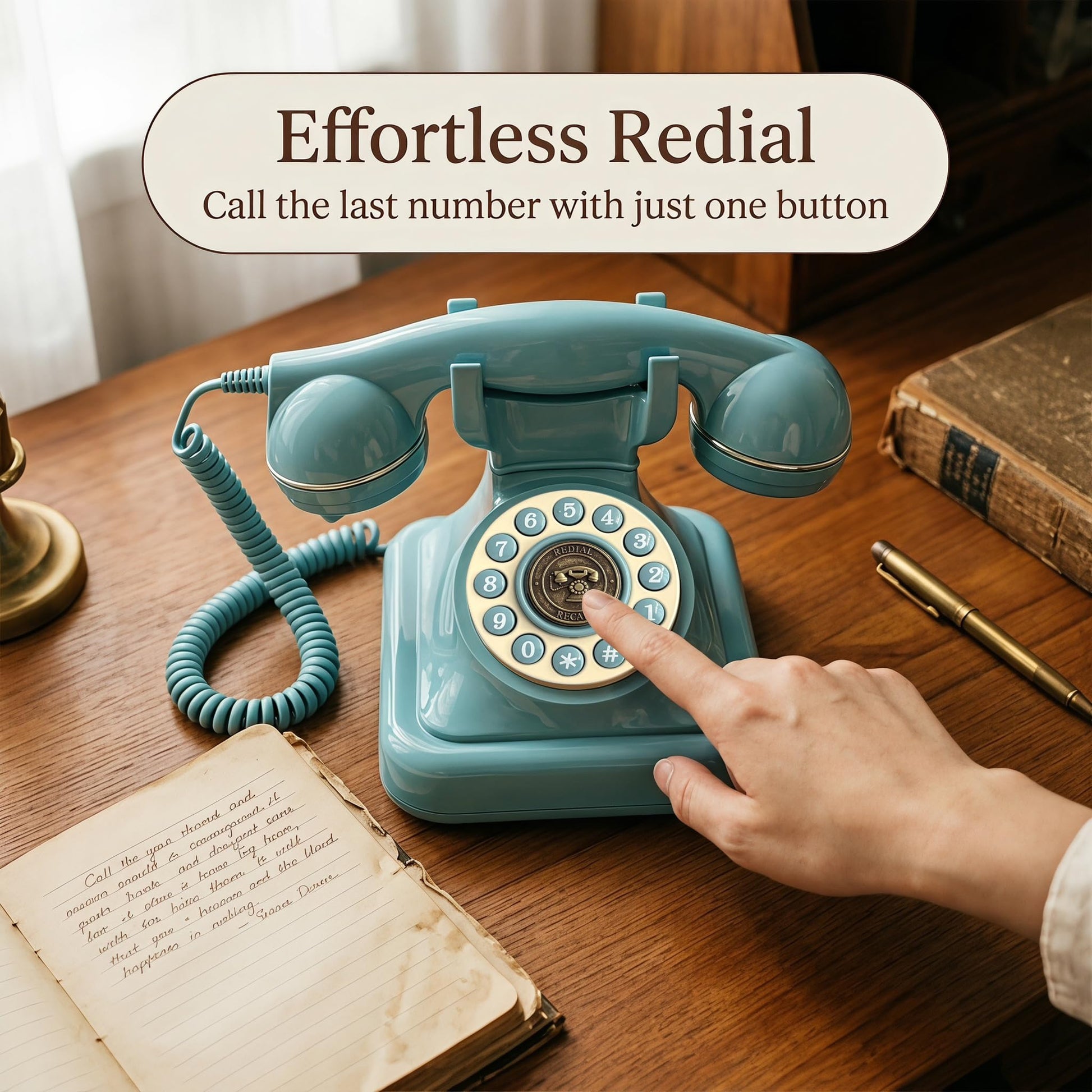 Teléfonos de teléfono fijo retro azul, teléfono clásico con cable con timbre fuerte y remarcación, teléfono de computadora clásico para el hogar, oficina, hotel, escuela, teléfono antiguo decorativo