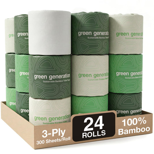 Papel Higiénico Orgánico de Bambú Súper Suave Certificado FSC 3 Capas 300 HojasSeguro Séptico para Caravanas 24 Mega Rollos