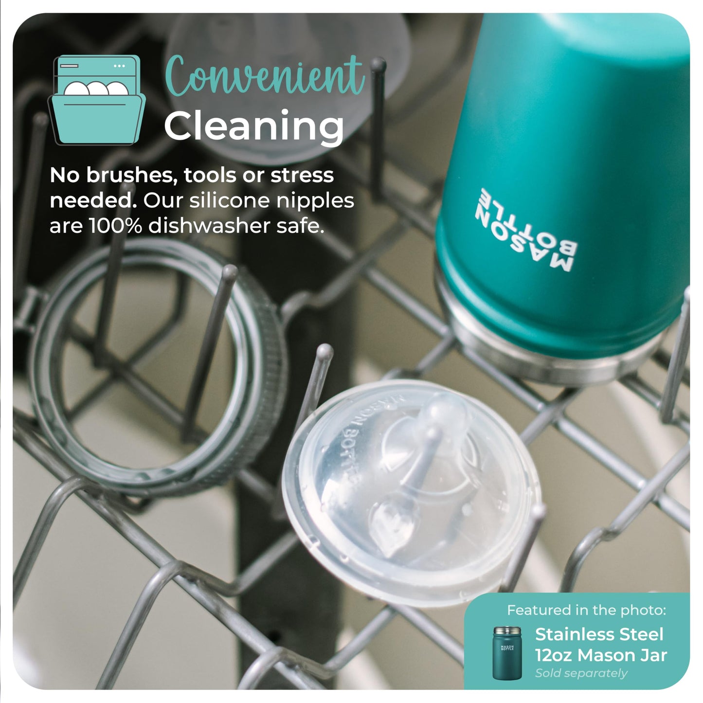 Mason Bottle Silicone Nipples Slow Flow for 0-3 Months Two-Pack: Make a BPA-Free Glass Baby Bottle Using Any Regular-Mouth Mason Jar 100% Made in the USA