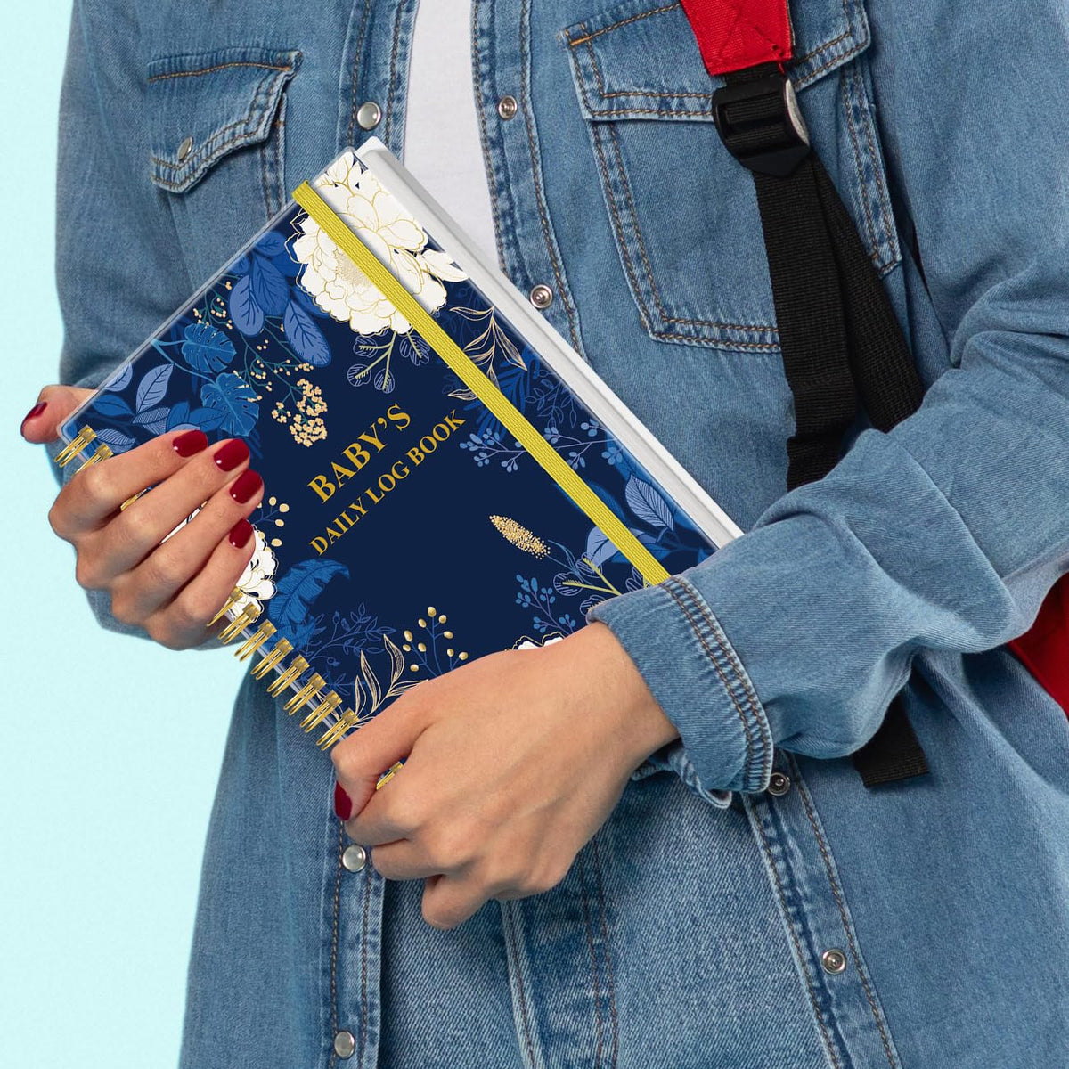 Libro de Registro Diario de Bebé Flor de Hoja Azul A5 para Recién Nacidos