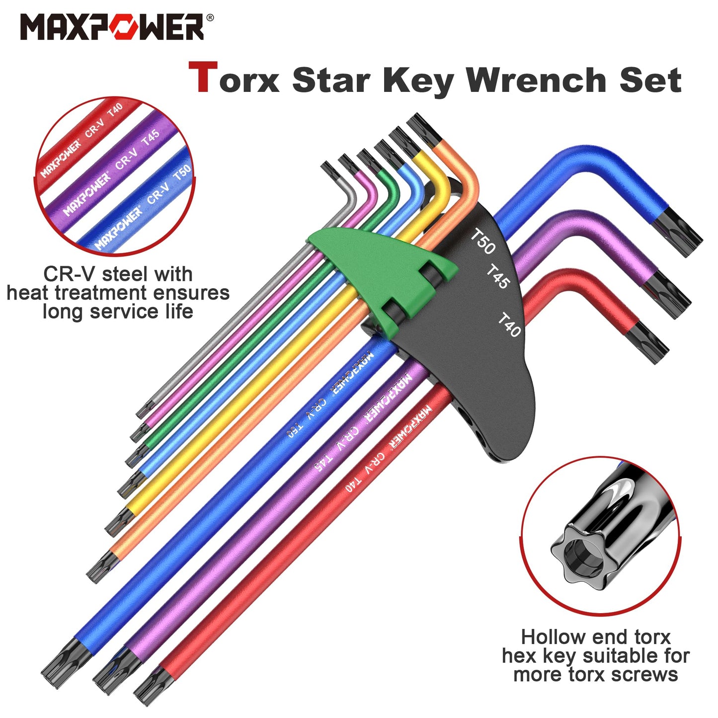 Juego de Llaves Allen MAXPOWER Negro con 27 Piezas SAE, Métricas y Torx de Brazo Extralargo con Mango en T