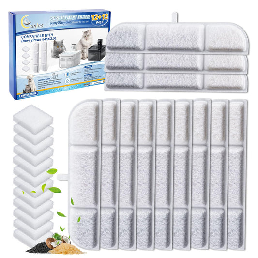 Cunina - Filtro de fuente de agua para gatos compatible con DownyPaws Fuente de agua inalámbrica para gatos de 84 oz/2.5 L, 12 paquetes de filtro de fuente para gatos funciona con pilas DPWFP6