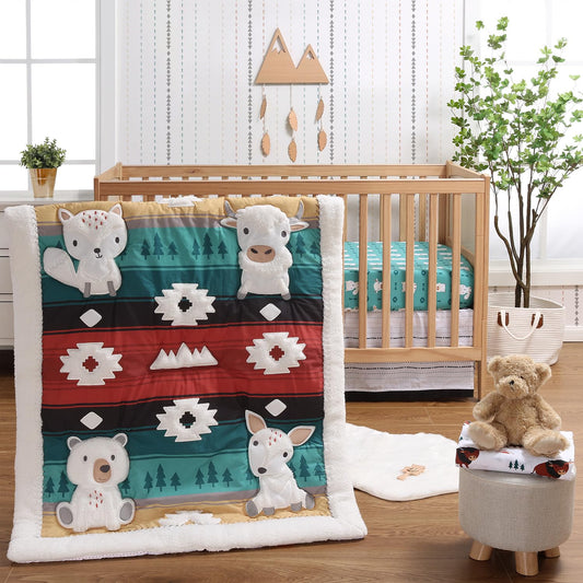 El juego de ropa de cama de 4 piezas para cuna The Peanutshell para niños y niñas - Decoración de cama de guardería para recién nacidos, bebés y niños pequeños con dos sábanas para cuna, volante y
