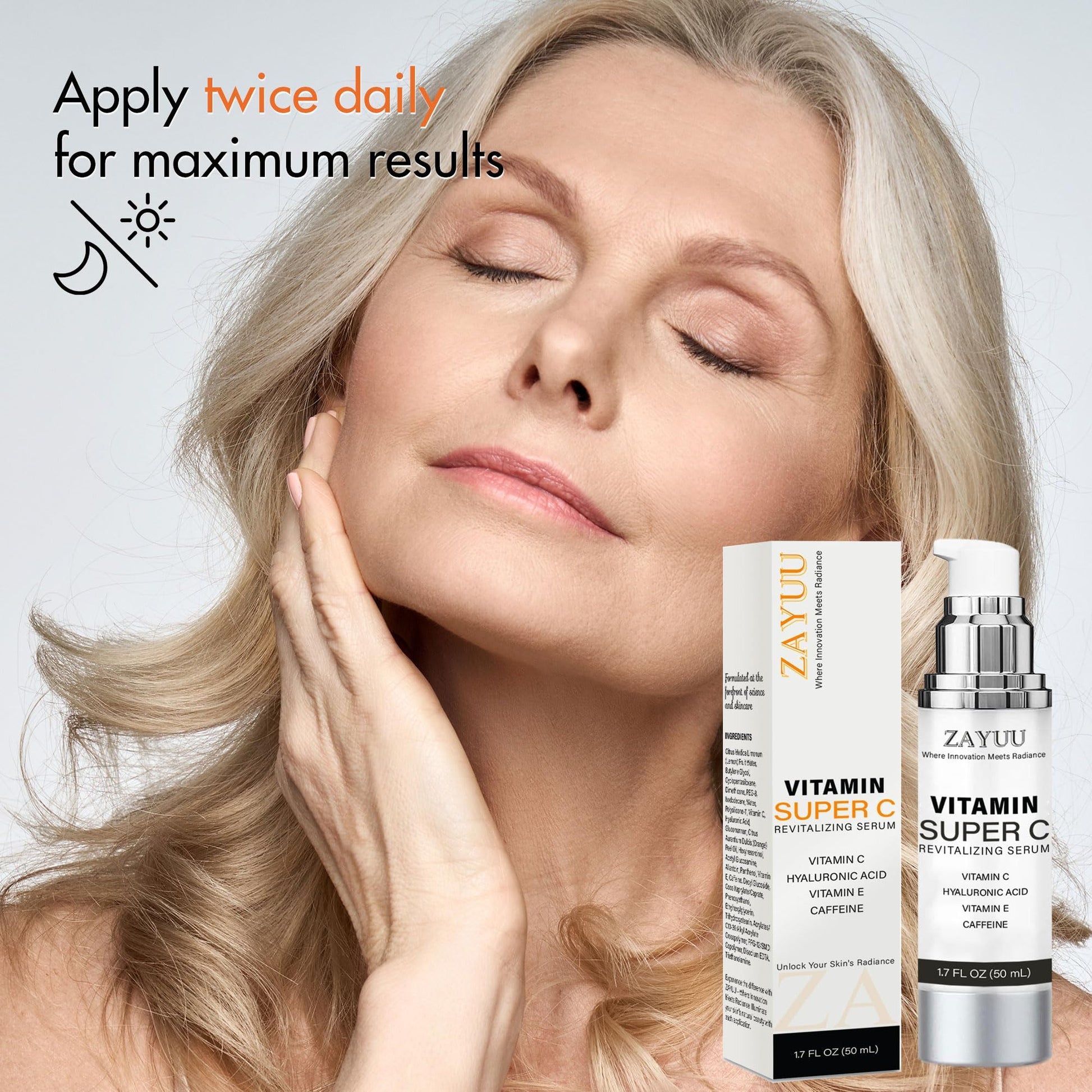 Suero facial con súper vitamina C para pieles maduras: fórmula hidratante antienvejecimiento todo en uno con vitamina C, ácido hialurónico, vitamina E y cafeína, suero reafirmante facial para