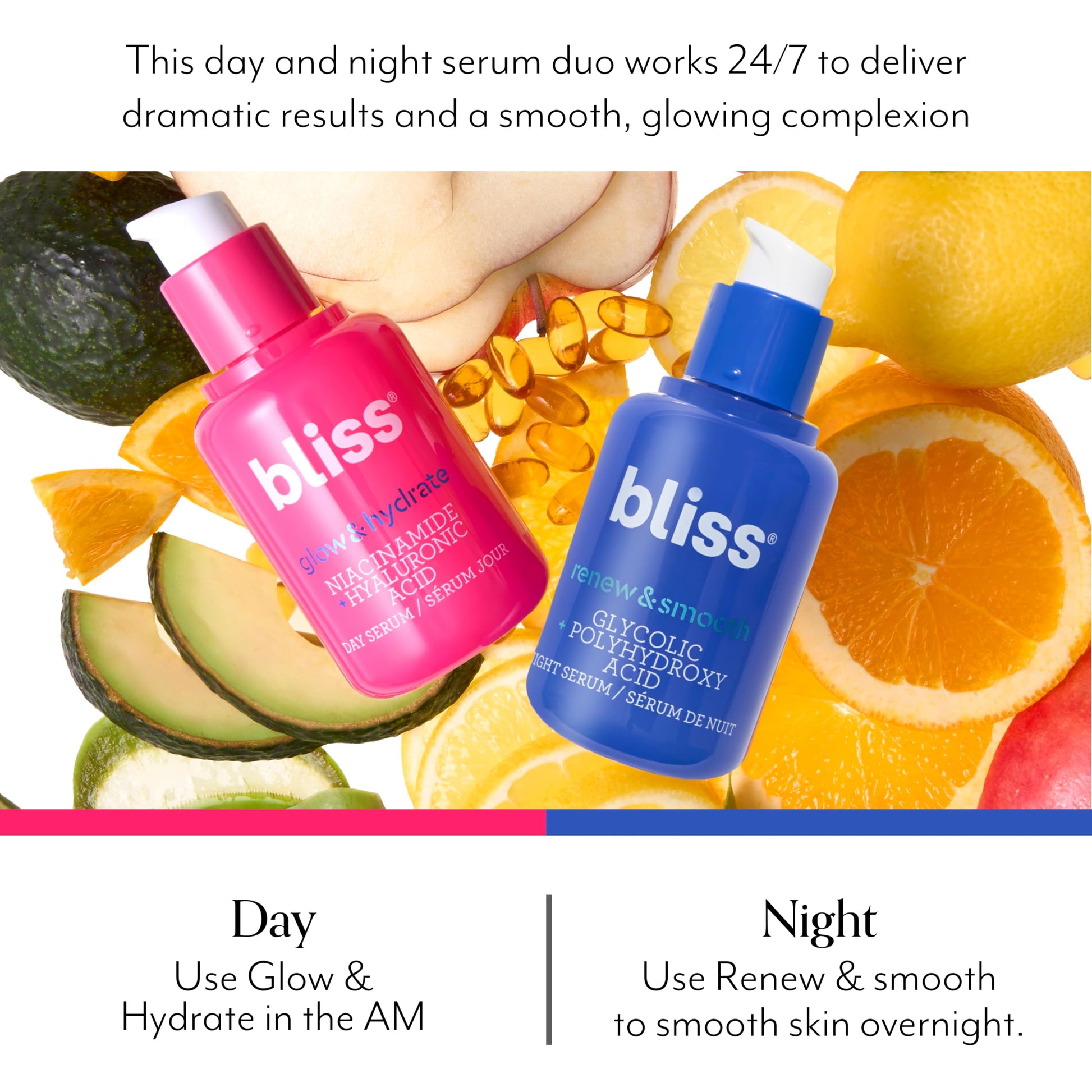 Bliss Renew & Smooth Sérum de noche, resurfacing suero facial con ácido glicólico y polihidroxi, limpio, sin crueldad, sin parabenos, vegano, 1 oz