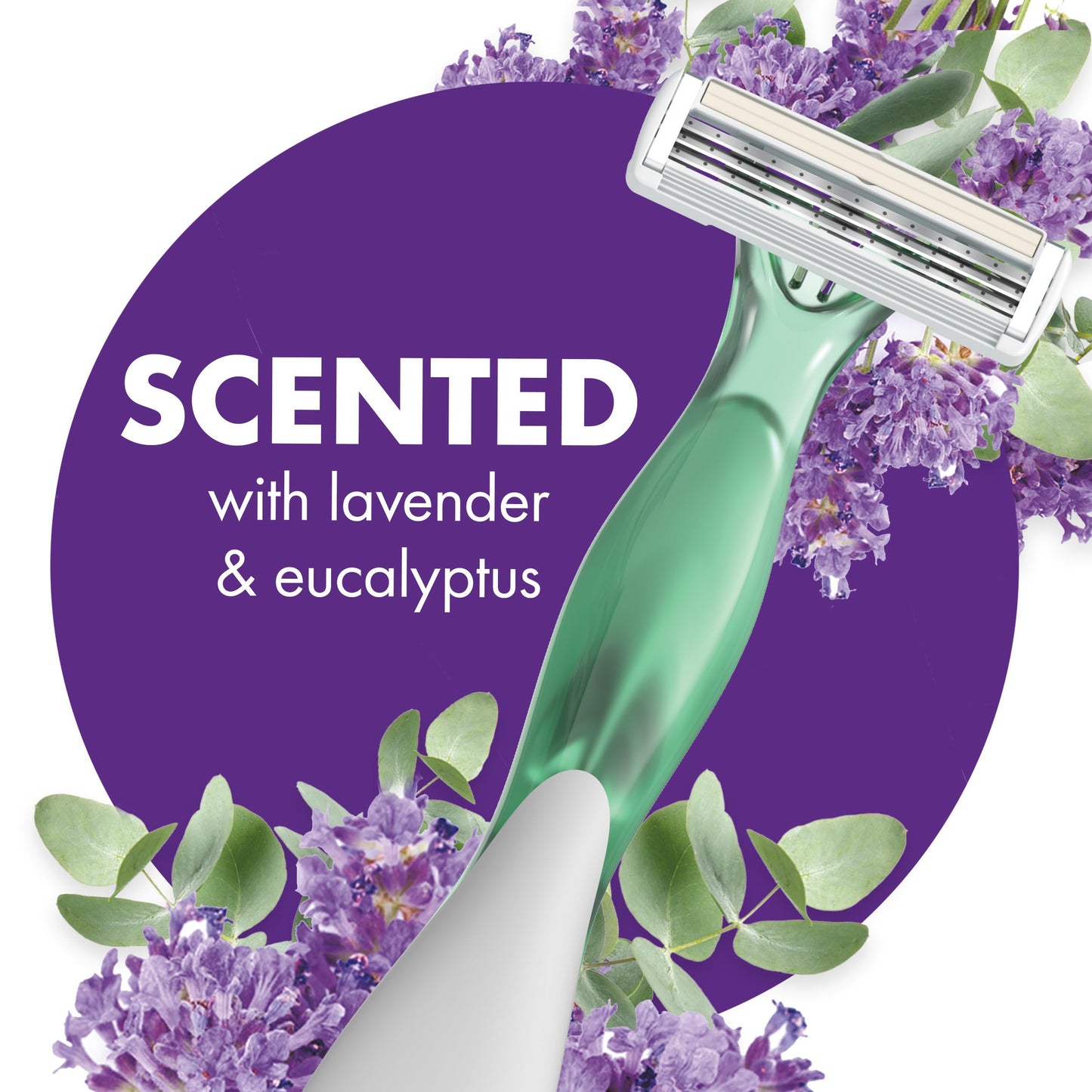 BIC Soleil Escape - Maquinillas de afeitar desechables para mujer, 3 cuchillas, tira de humedad con aceite de almendras 100% natural, asas perfumadas de lavanda y eucalipto, paquete de 4 maquinillas de afeitar desechables para mujer