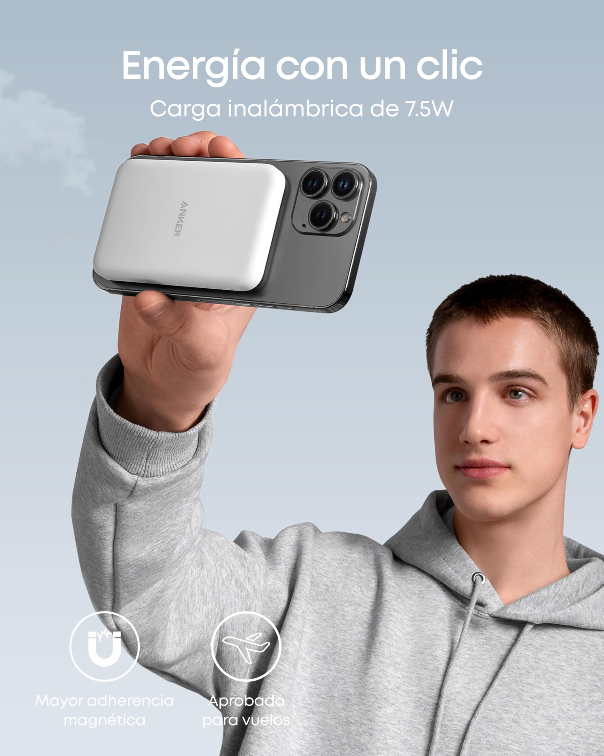 Cargador Portátil Anker 621 Magnético con Power Bank Inalámbrico de 5000 mAh Compatible MagSafe para iPhone 12/13/14/15/16