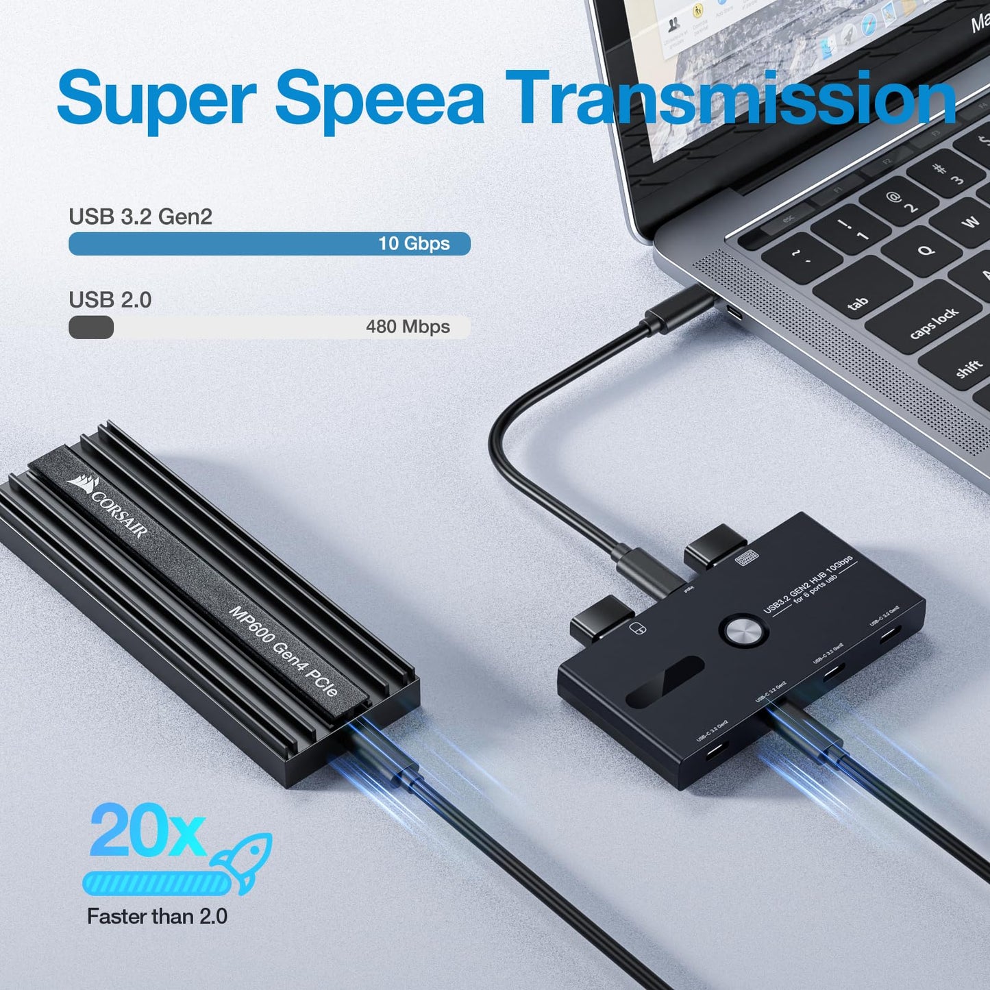 Concentrador USB C de 10 Gbps, divisor USB C de 6 puertos, concentrador USB C a USB C para PC, portátil, MacBook Pro/Air, iMac, Surface Pro, Chromebook, etc. (Solo compatible con carga/monitor)