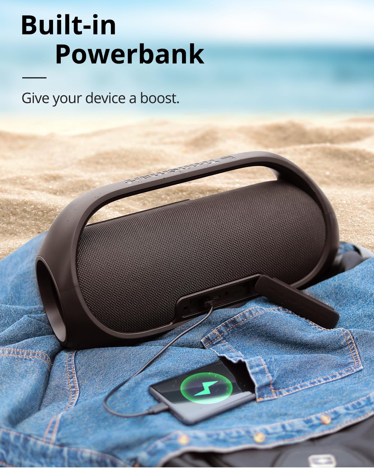 Tronsmart Bang Altavoces Bluetooth de 60W con subwoofer Versión actualizada, IPX6 Resistente al Agua, Altavoz Luces LED a Color, 15 hrs de reproducción Bocina para Fiesta con asa