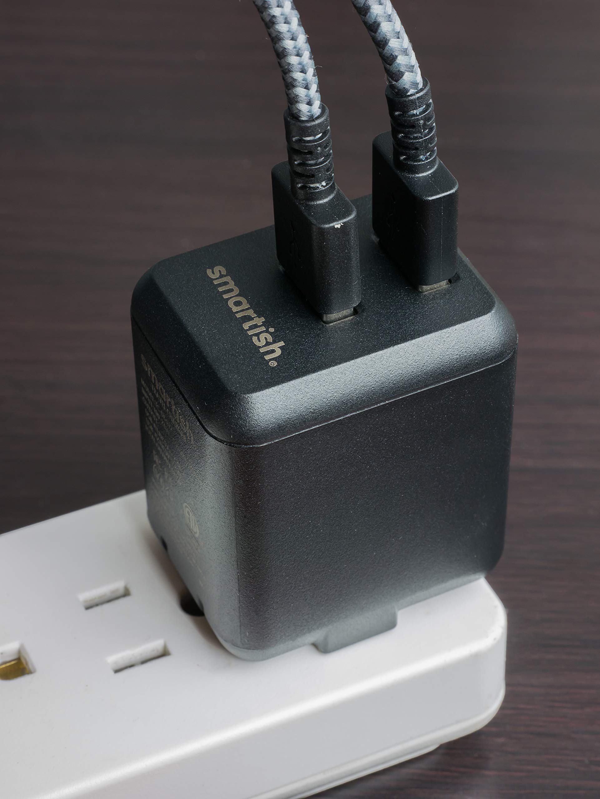Smartish Cargador de pared USB de 2 puertos – Charge Shack máxima velocidad 4.8 Amp cargador rápido compatible con iPhone Android y todos los dispositivos USB (seda) – Negro