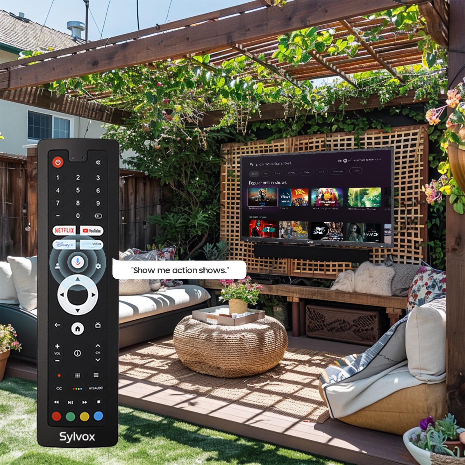 Televisor LED 4K para Exteriores Sylvox 43 Pulgadas Smart TV Deck Pro 2.0 Serie Impermeable Compatible con Google, Bluetooth y Wi-Fi