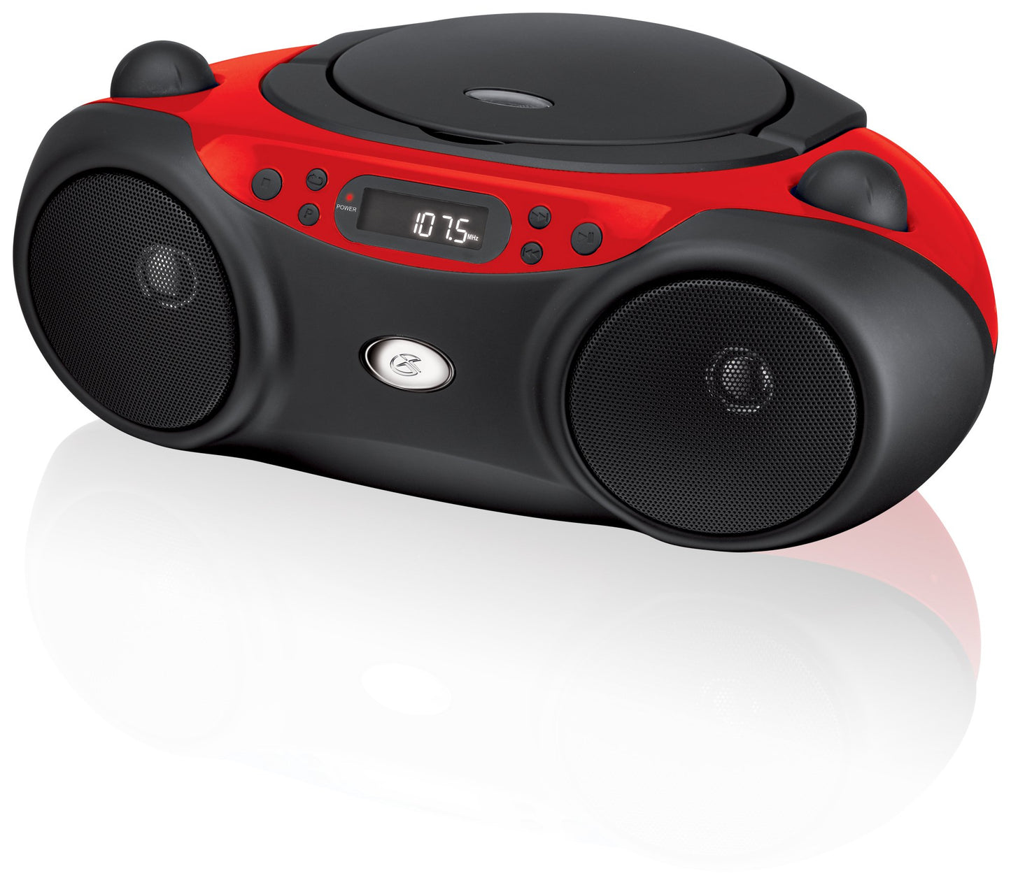 GPX, Inc. Portacasetera para CD de carga superior con radio AM/FM y entrada de línea de 3.5 mm para dispositivo MP3, rojo/negro