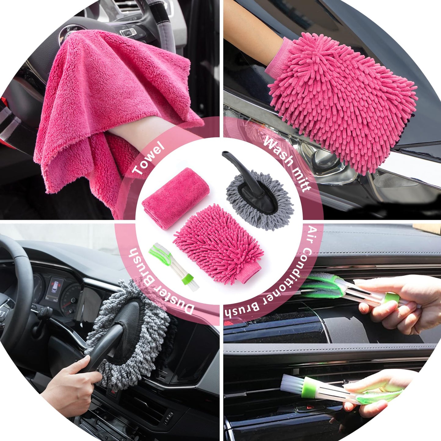 AUTODECO - Kit de 41 piezas de limpieza de coche, kit de limpieza de detalles interiores con aspiradora de mano de alta potencia, cubeta plegable, herramienta para parabrisas, pala de nieve, cepillo