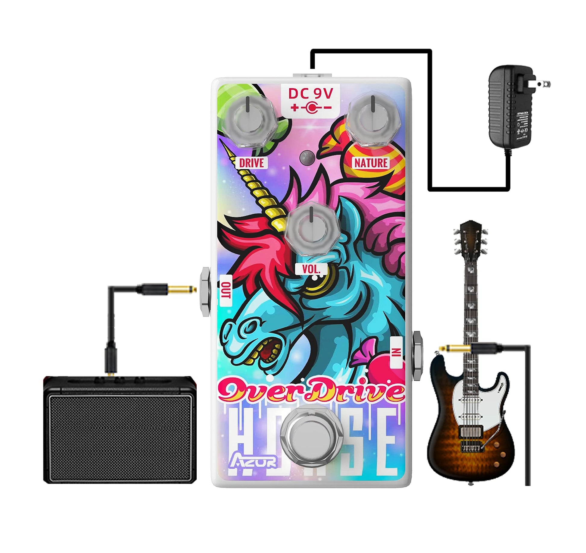 AZOR - Pedal de guitarra Overdrive para caballo mini overdrive con efecto analógico para guitarra eléctrica, pedal True Bypass AP504