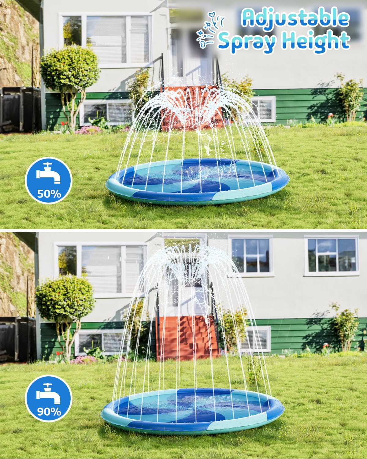 Tapete de Agua Sebor Azul para Niños Pequeños con Aspersor de 67 Pulgadas para Verano