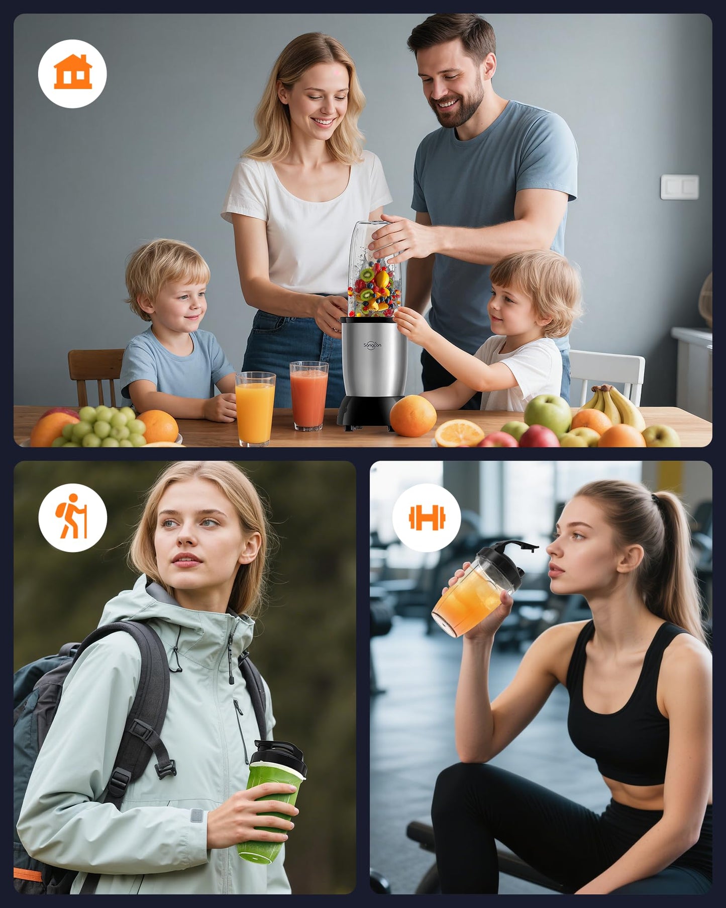 Sangcon Licuadora de licuado de 1000 W para cocina, licuadora para batidos, con tazas sin BPA de 24 onzas, 29 onzas, batidoras personales portátiles mejoradas para batidos, frutas congeladas
