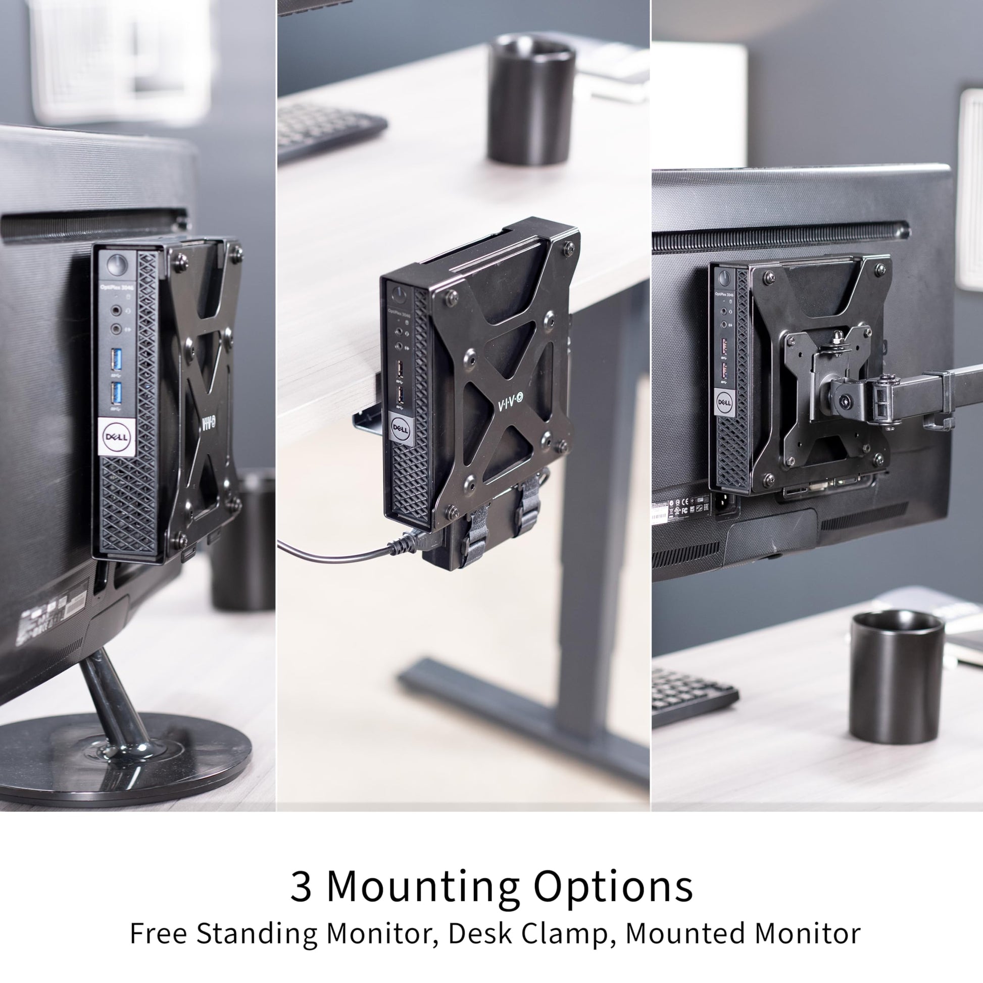 Soporte VESA para Monitor VIVO Negro con Abrazadera, Diseñado para Dell OptiPlex Micro CPU