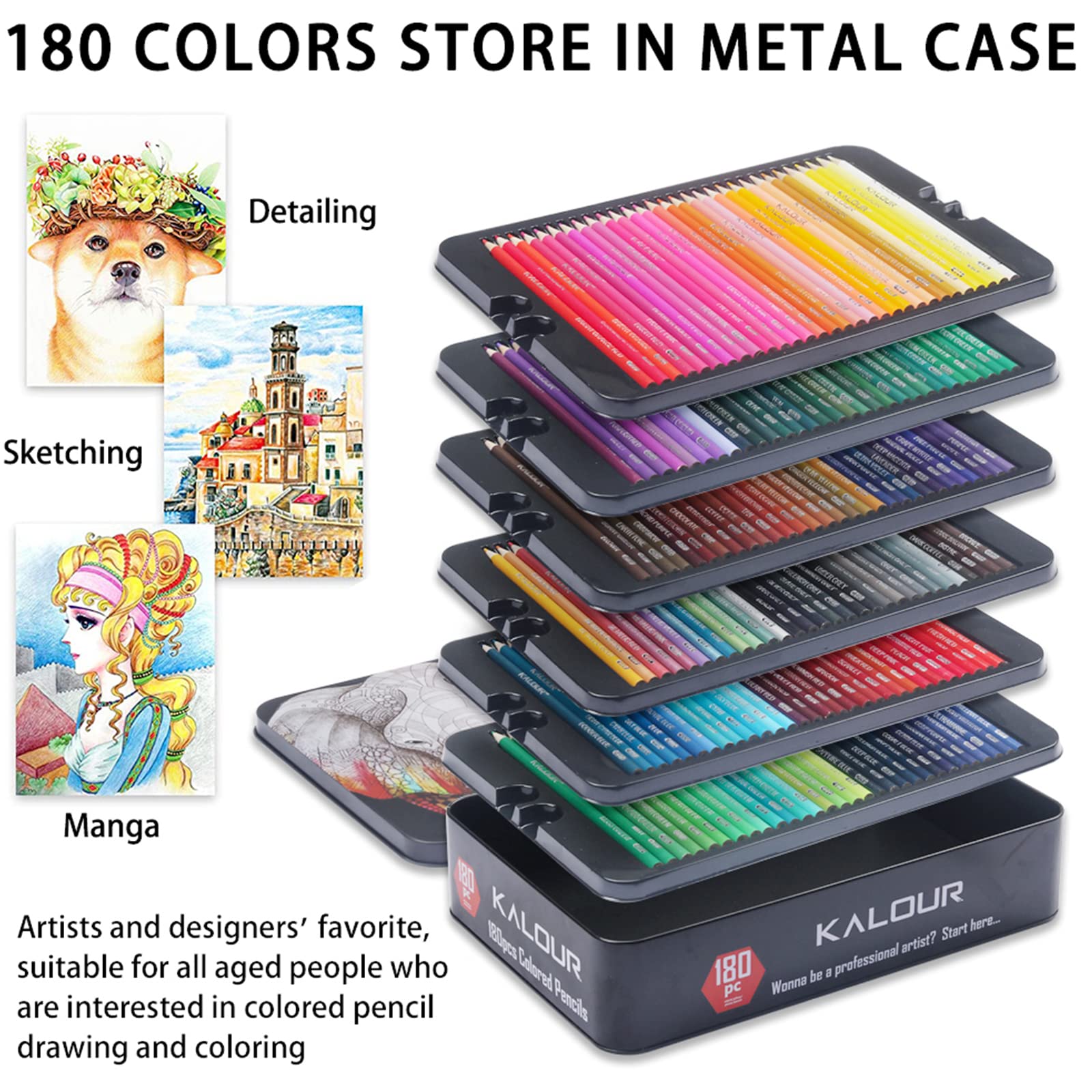 Ccfoud 180 Lápices de Colores, Juego de Dibujo Profesional, Numerados, Lápices de Colores de Núcleo Suave Para Adultos, Sombreado, Coloreado, Mezcla y Capas