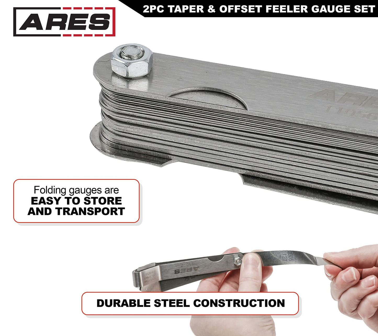 ARES 11042-Juego de 2 calibradores cónicos y sensores de compensación tiene 32 tamaños SAE y métricos de doble marca – El desplazamiento tiene 16 tamaños de doble marca – Mide con precisión las