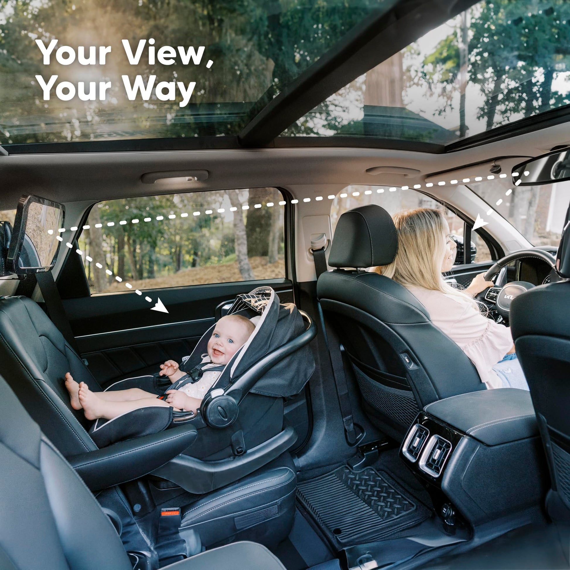 Espejo de seguridad para asiento de coche de bebé, amplio espejo de coche inastillable para asiento trasero del bebé, vista cristalina, accesorios de viaje, fácil de instalar y ajustable para