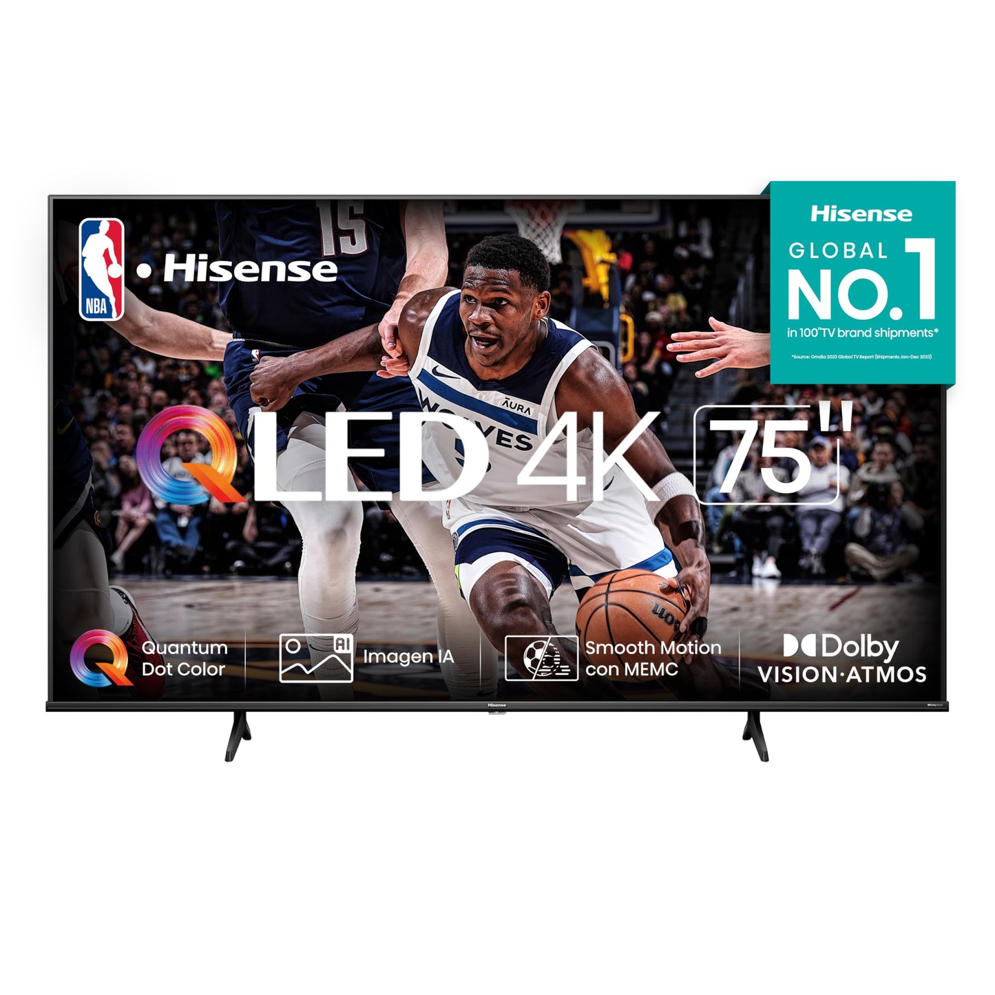 Hisense Television QD6N Pantalla 75 Pulgadas,QLED Smart Google TV UHD 4K,Control Remoto por Voz con Alexa,Dolby Vision Atmos, Modo de Juego Plus, Control de Voz,Compartir con TV