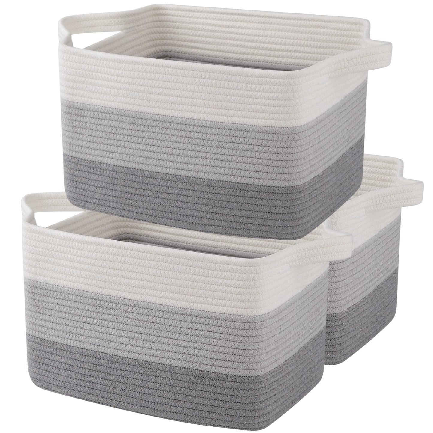 OIAHOMY Cesta de almacenamiento, cestas tejidas para almacenamiento, cesta de cuerda de algodón para juguetes, cestas de toalla para baño, paquete de 3, gris degradado