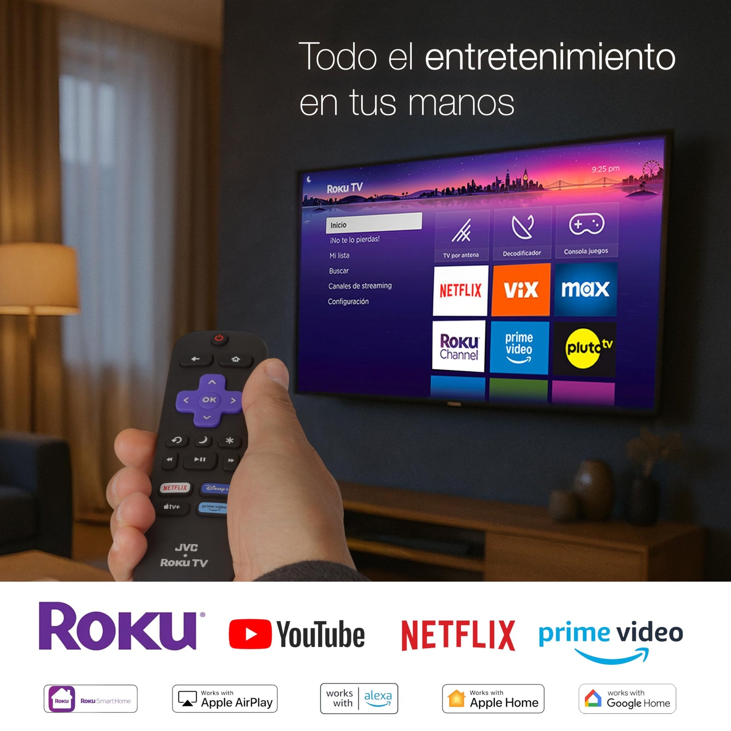Televisión Pantalla 55 Pulgadas JVC Roku TV 4K UHD SI55URF