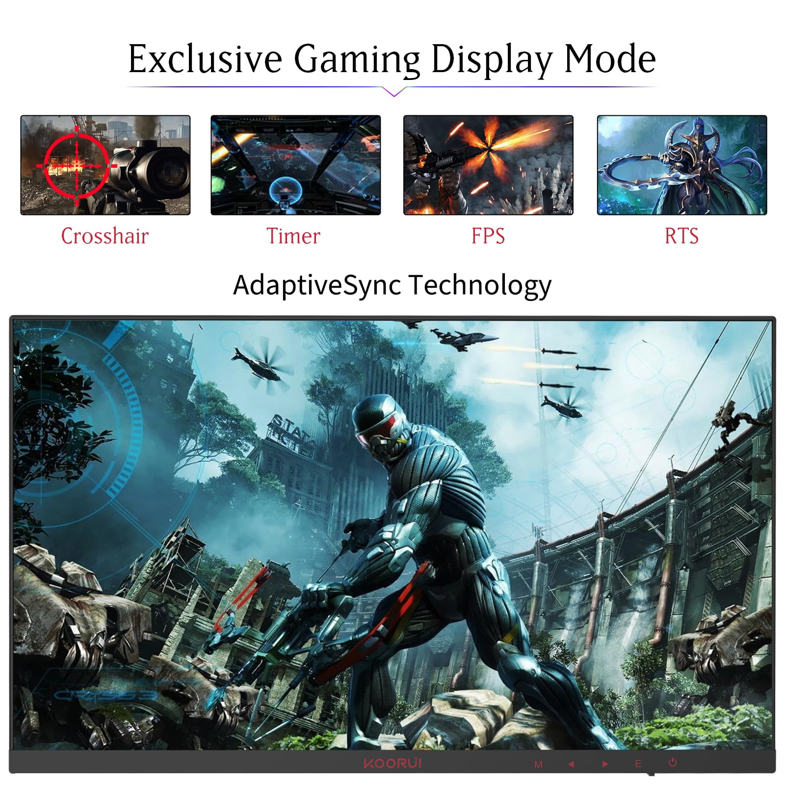 KOORUI - 24E4 Monitor de Juegos, de 24 Pulgadas, FHD 1920 x 1080,1 ms 165 Hz, AdaptiveSync Technology, 85% DCI-P3 / 99% sRGB, de Clase sin Marco, HDMI/DP, Color Negro