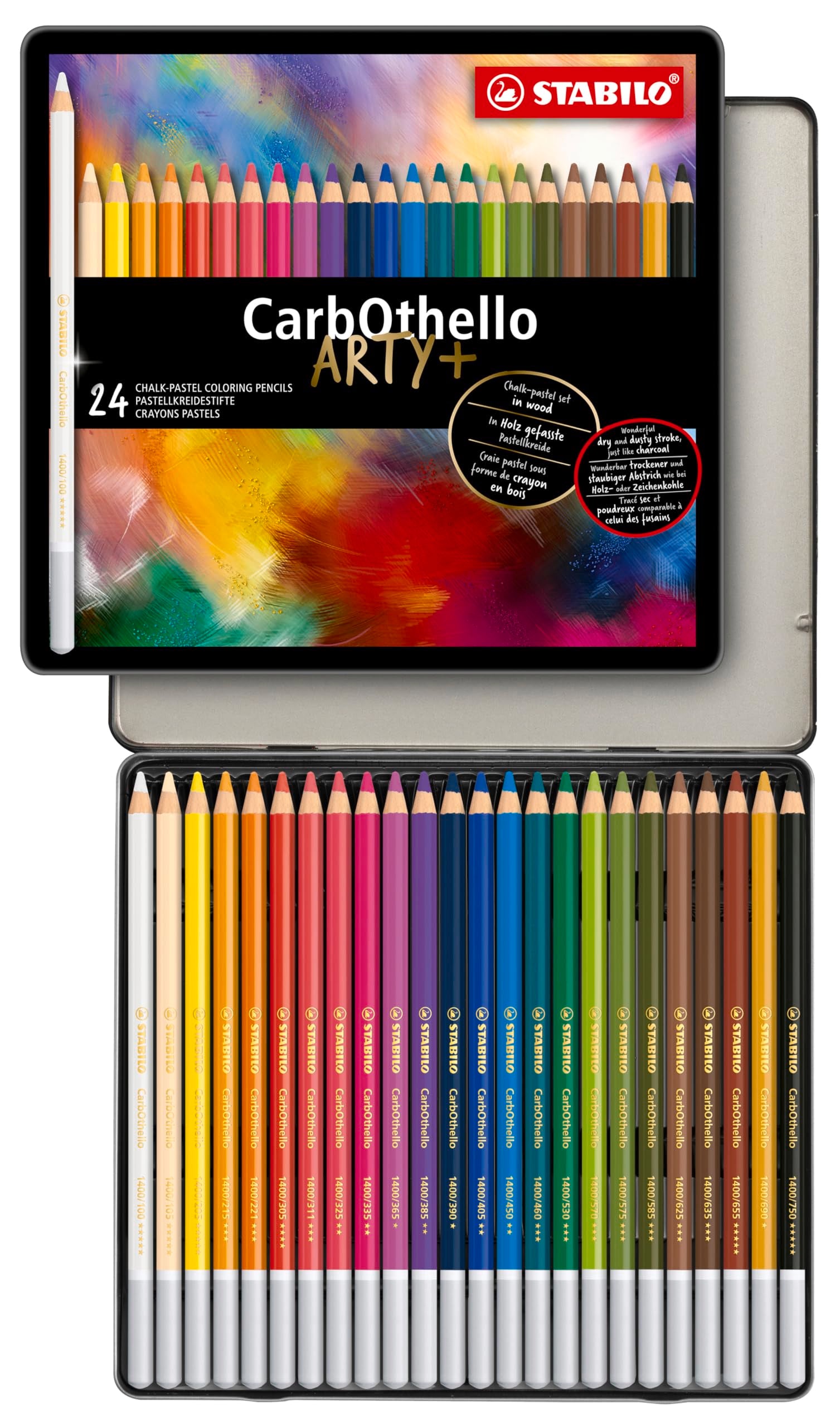 Lápiz Pastel STABILO ARTY+ Multicolor Estuche Metálico Set de 24 Piezas