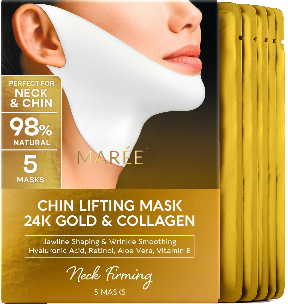 MAREE- Mascarilla reafirmante de mandíbula para mentón y cuello: la mascarilla reafirmante V Line de MAREE es perfecta para reafirmar la mandíbula. Esta mascarilla reafirmante antiarrugas de colágeno
