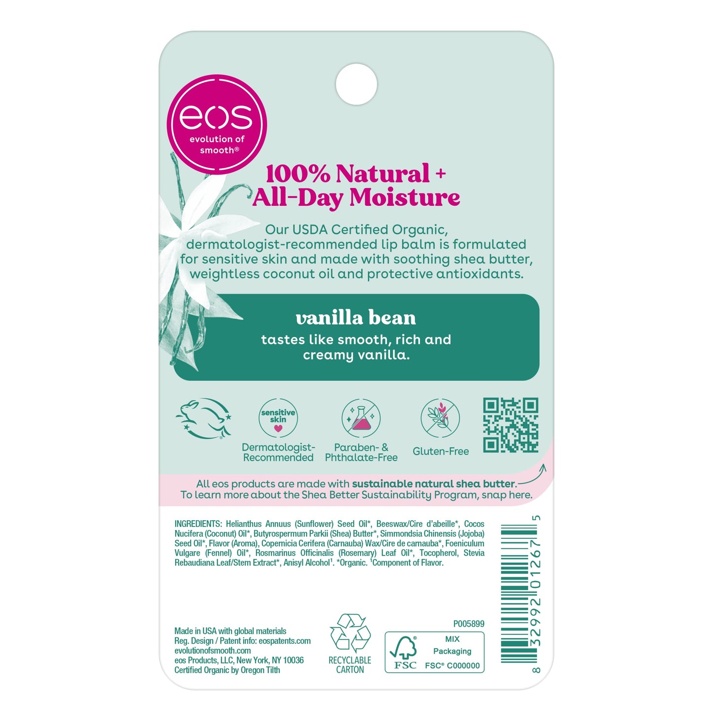 EOS 2 Piece Organic Lip Balm Stick, Vanilla Bean, 0.28 Ounce