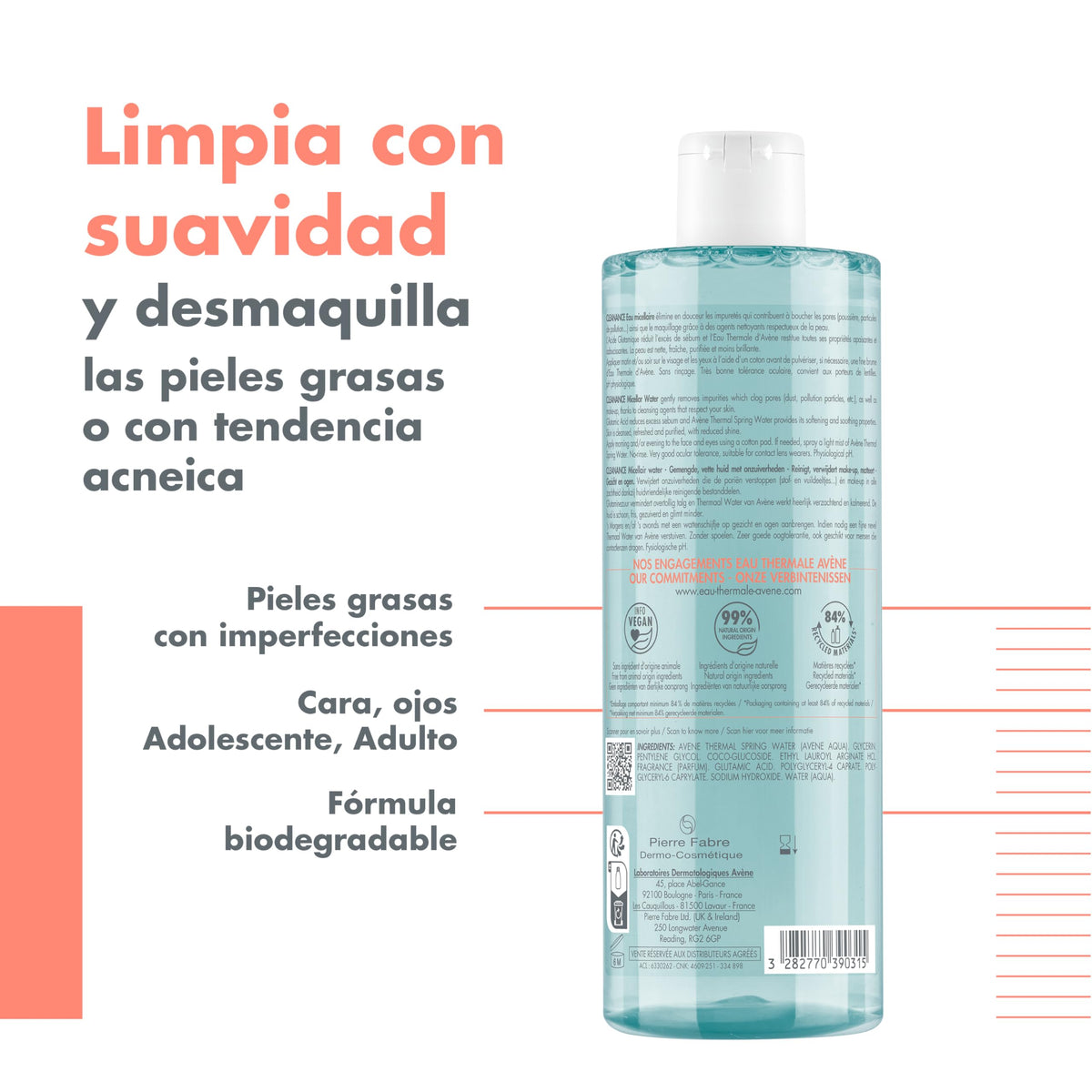 Avene Cleanance Agua Micelar Desmaquillante Piel Grasa con Imperfecciones