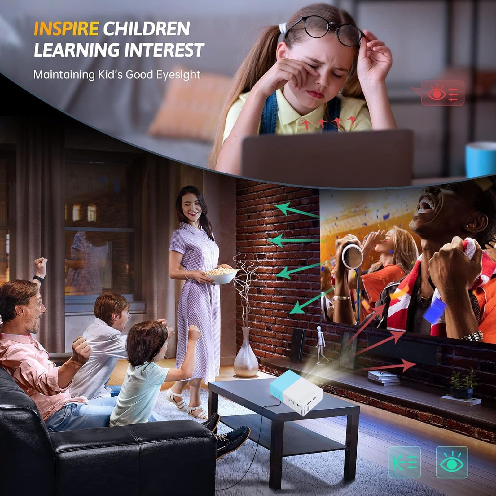 Mini Proyector Yunir Full HD 1080P Portátil con Múltiples Puertos y Altavoz Incorporado para Viajes