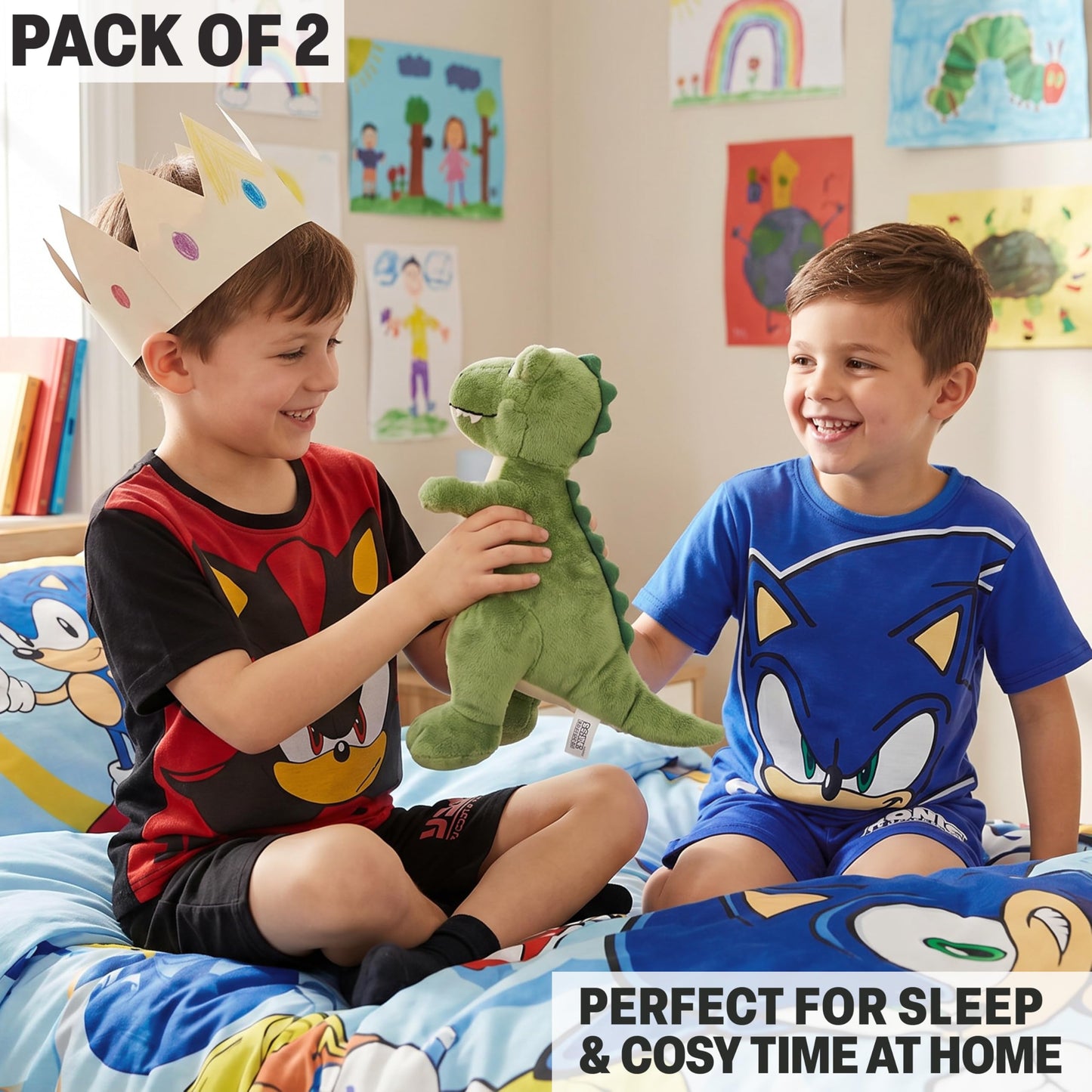 Get Trend Conjunto de pijama de Sonic the Hedgehog para niños, 4 piezas, camiseta de manga corta y pantalones cortos, pijama de verano suave para niños, regalos para gamers (5-6 años, paquete de 2 de