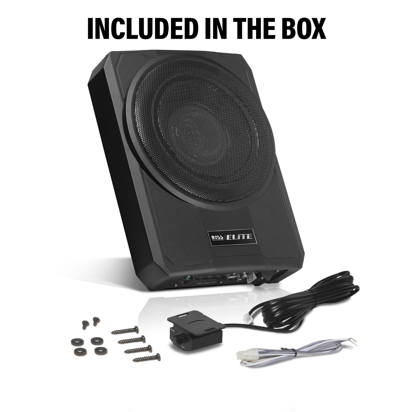 BOSS Audio Systems SLIM10 Elite Series - Subwoofer de Coche Alimentado de 10 Pulgadas, Perfil bajo, Control Remoto de subwoofer, Amplificador Integrado, Debajo del Asiento