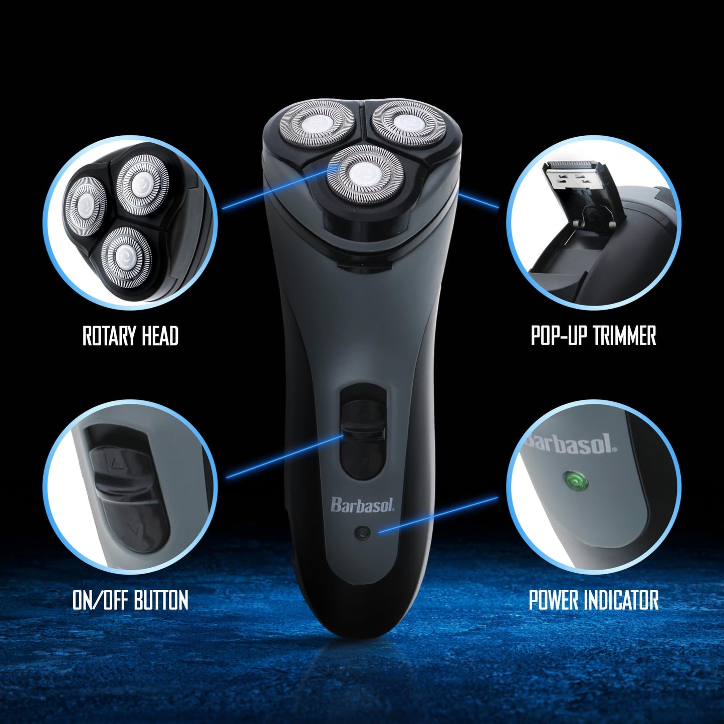 Barbasol Mens Rechargeable Shaver W/Stainless Steel Blades & Pop Trimmer