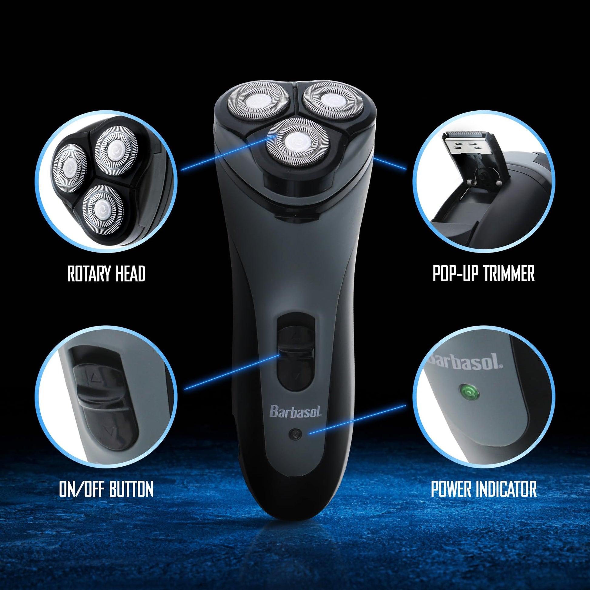 Barbasol Mens Rechargeable Shaver W/Stainless Steel Blades & Pop Trimmer