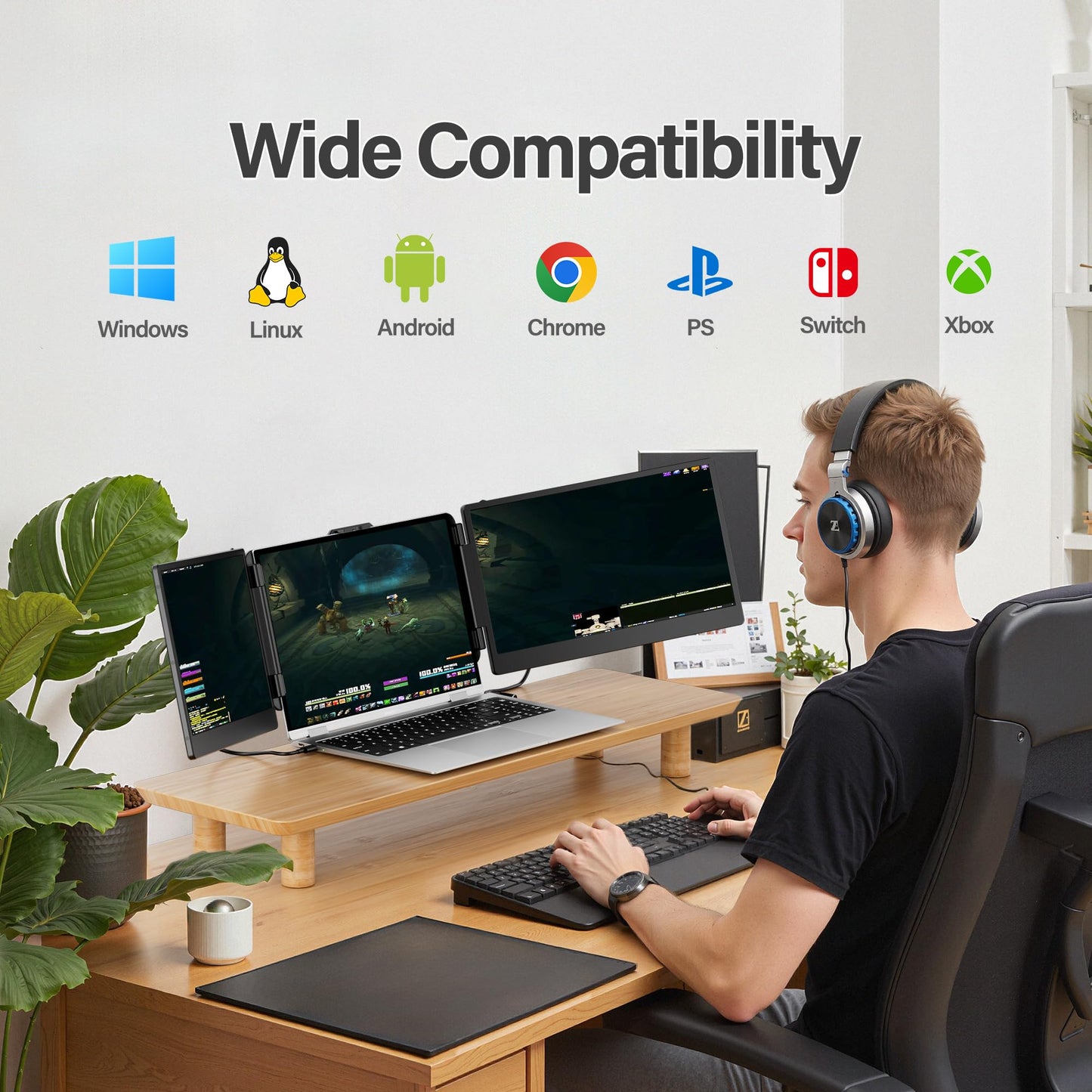 CIDETTY - Extensor de visualización para portátil, visualización ultradelgada FHD 1080P IPS de 14 pulgadas, monitor portátil HDMI/USB-C Plug-Play para portátil, altavoces integrados (Mac, Win,
